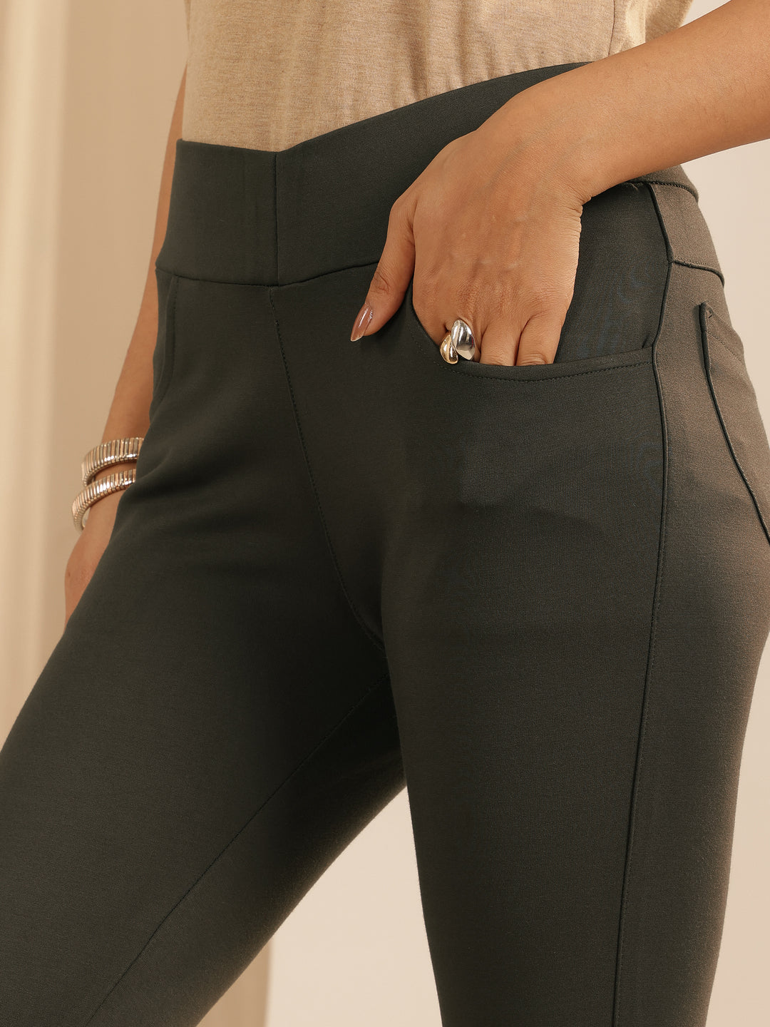  Olive Solid Rayon Blend Jegging 