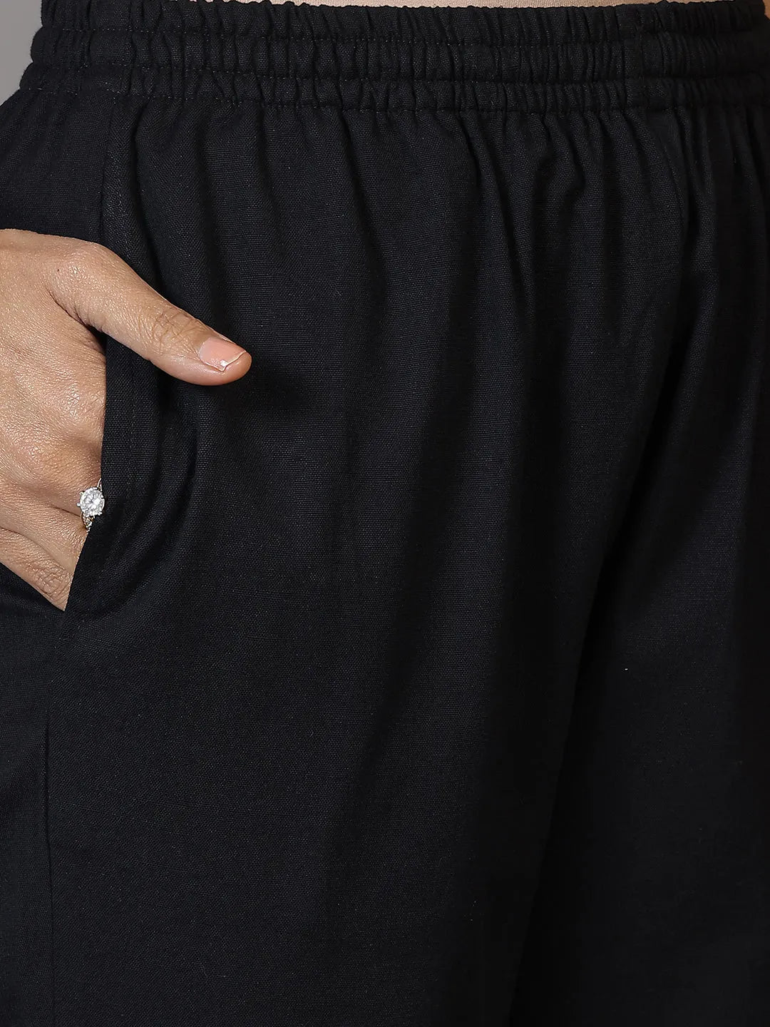 Black Solid Cotton Trousers 
