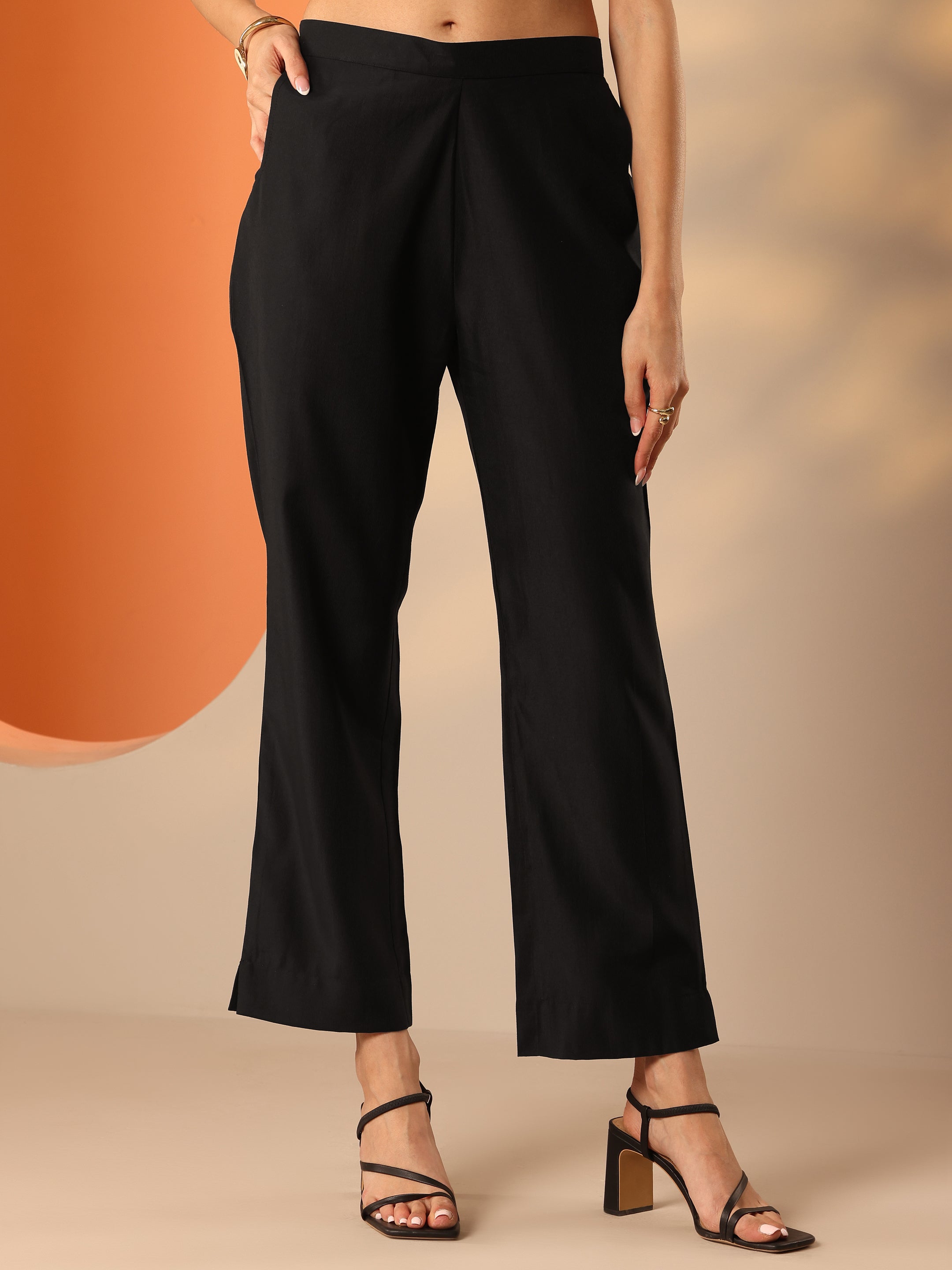 Buy Black Solid Silk Blend Trouser Online at Rs.719 | Libas