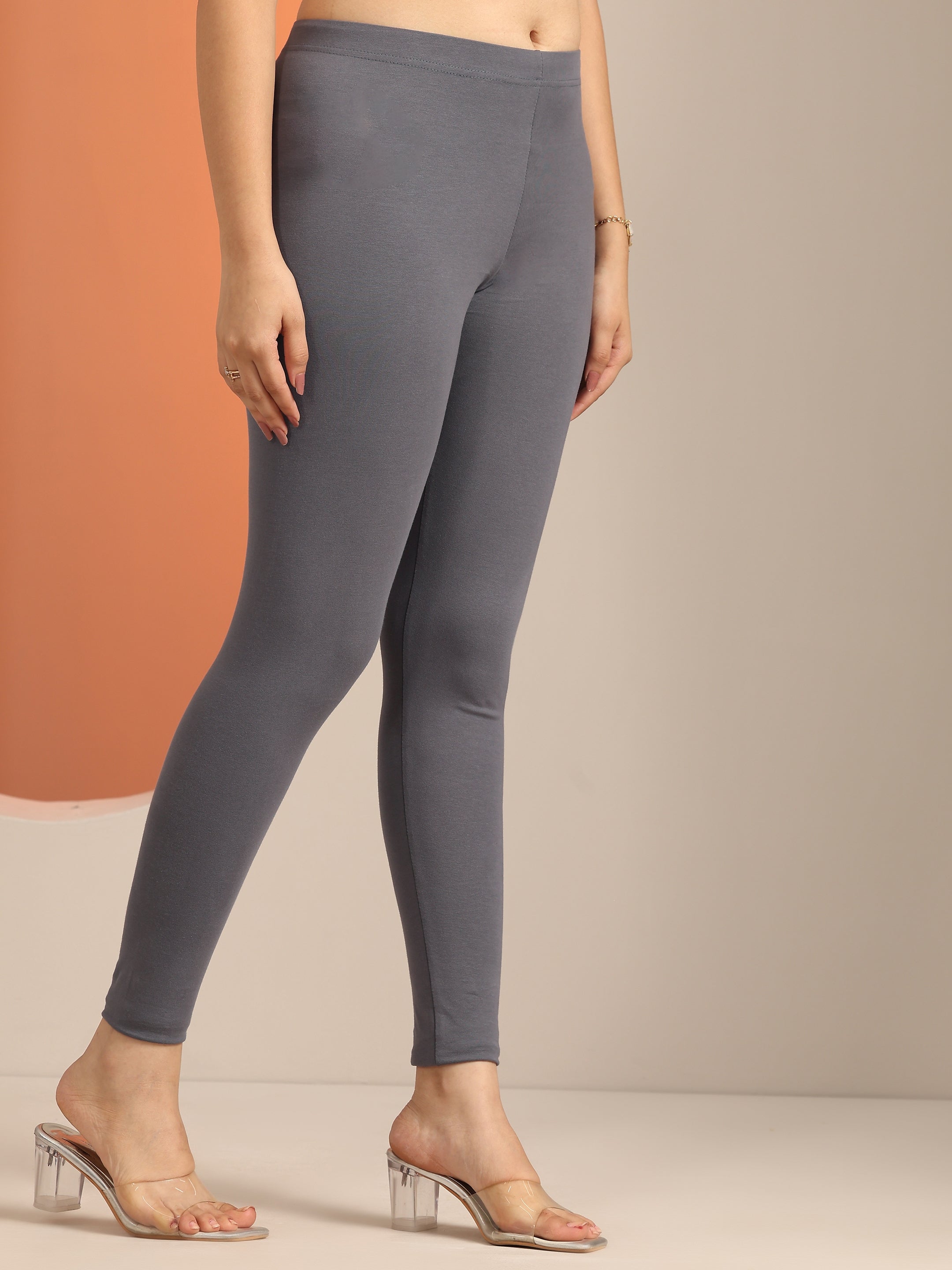 Buy Grey Solid Cotton Blend Leggings Online at Rs.399 | Libas
