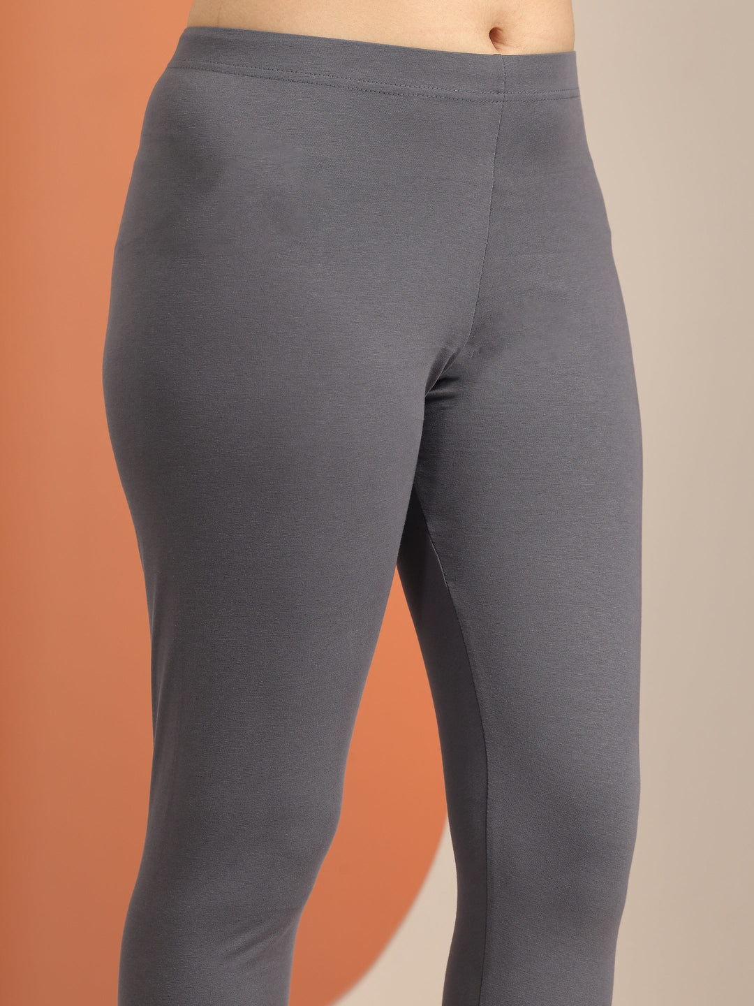  Grey Solid Cotton Blend Leggings 