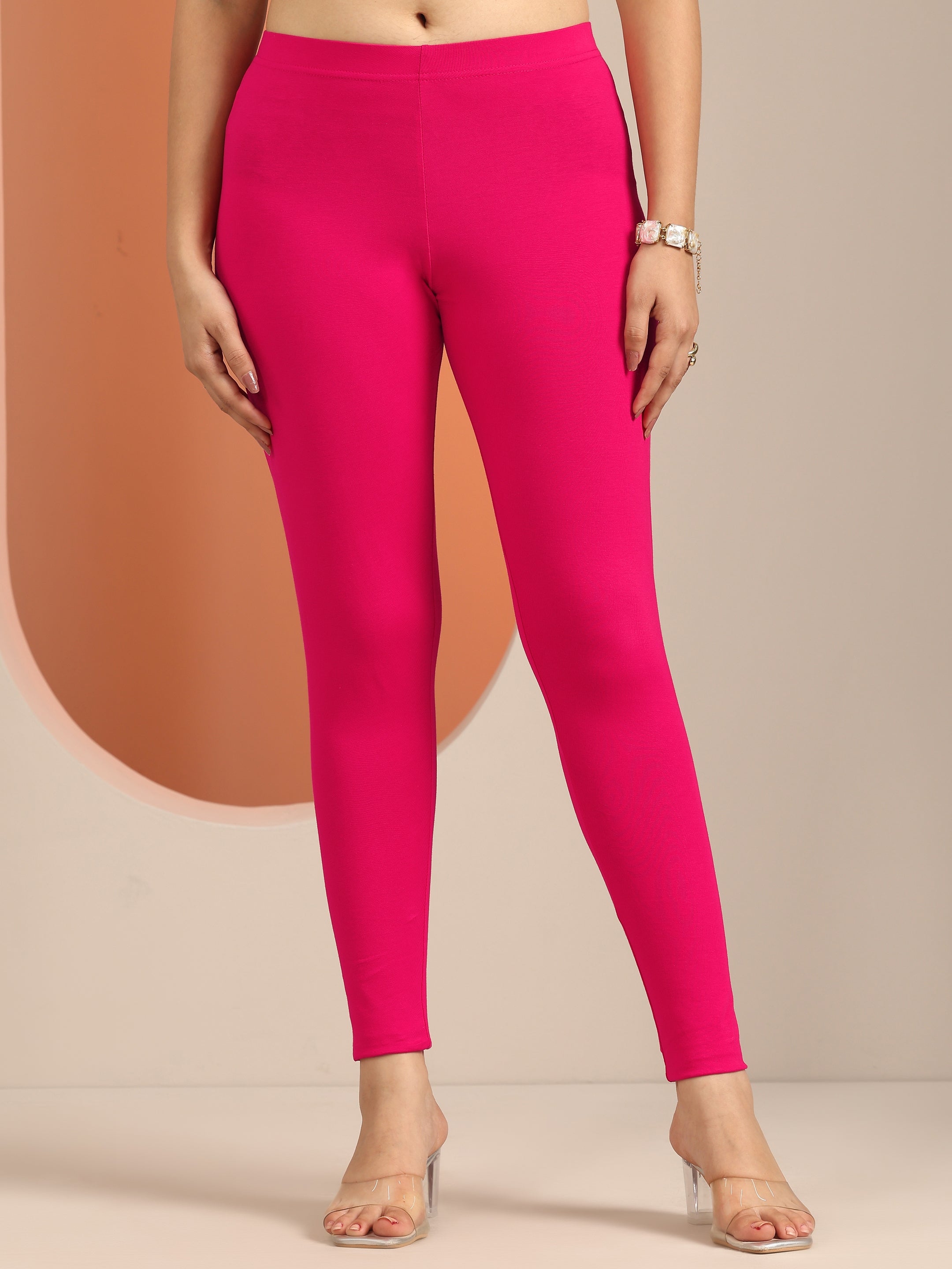 libas Pink Solid Cotton Blend Leggings-picture-20