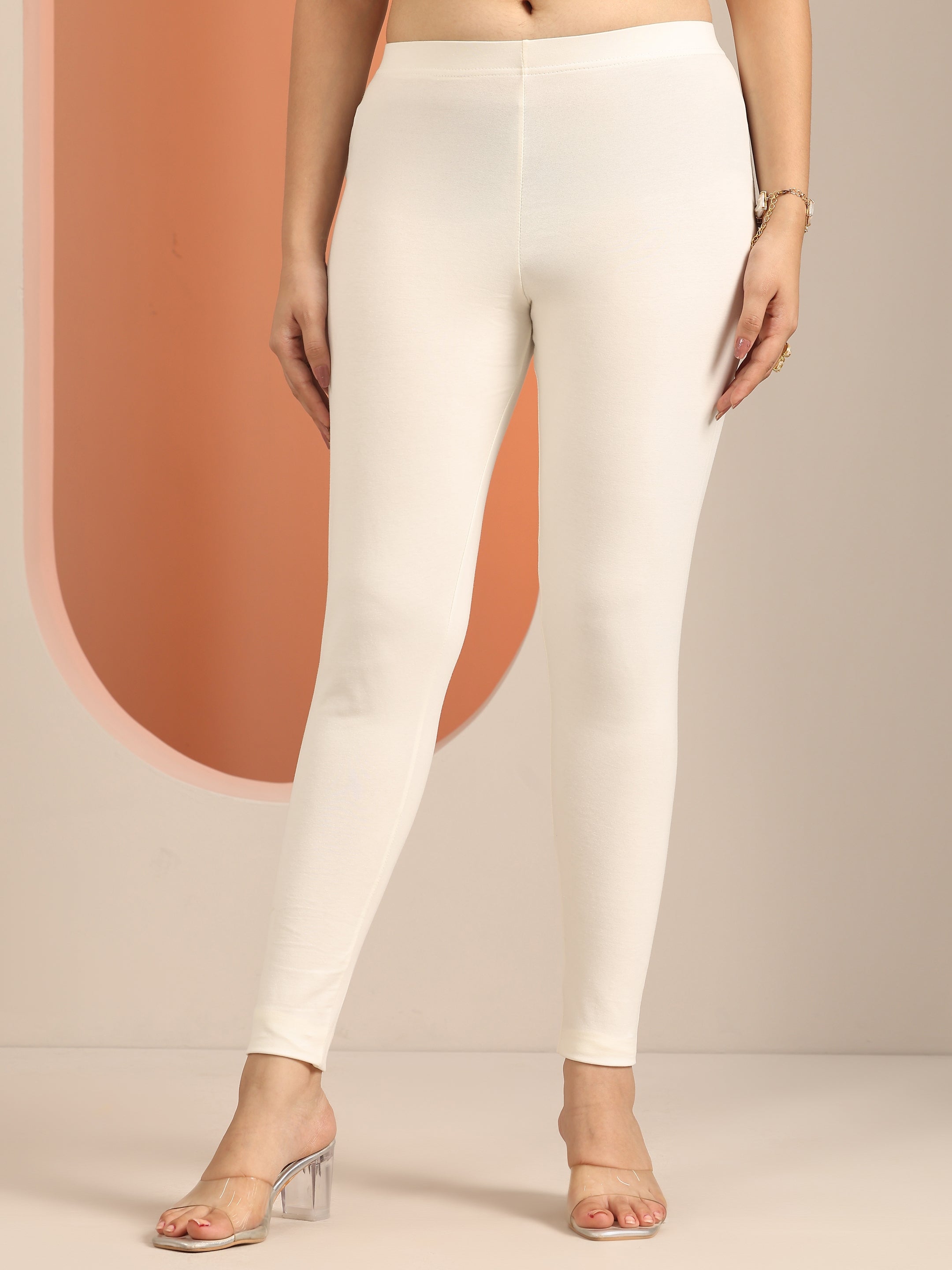 libas Cream Solid Cotton Blend Leggings-picture-21