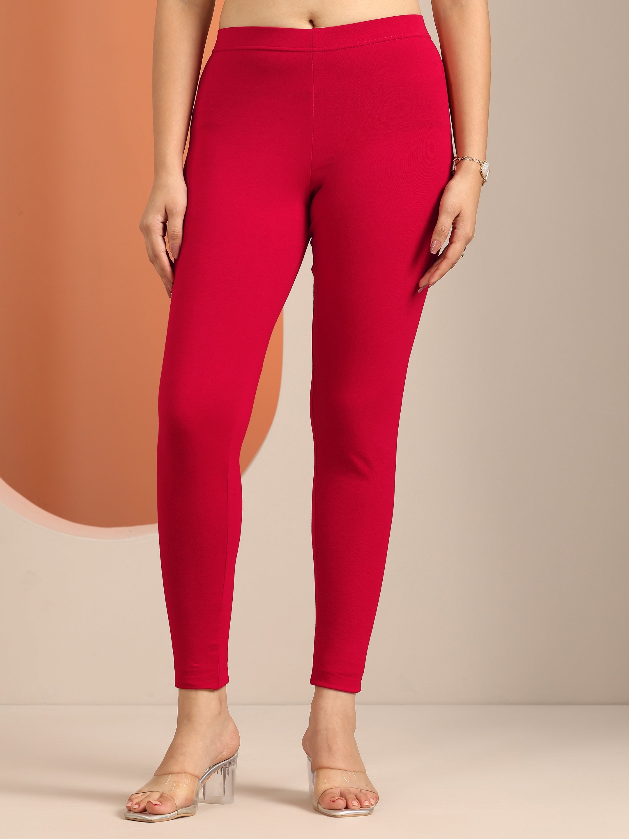 libas Red Solid Cotton Blend Legging-picture-51