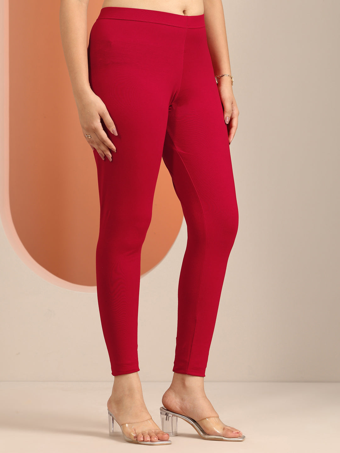  Red Solid Cotton Blend Legging 