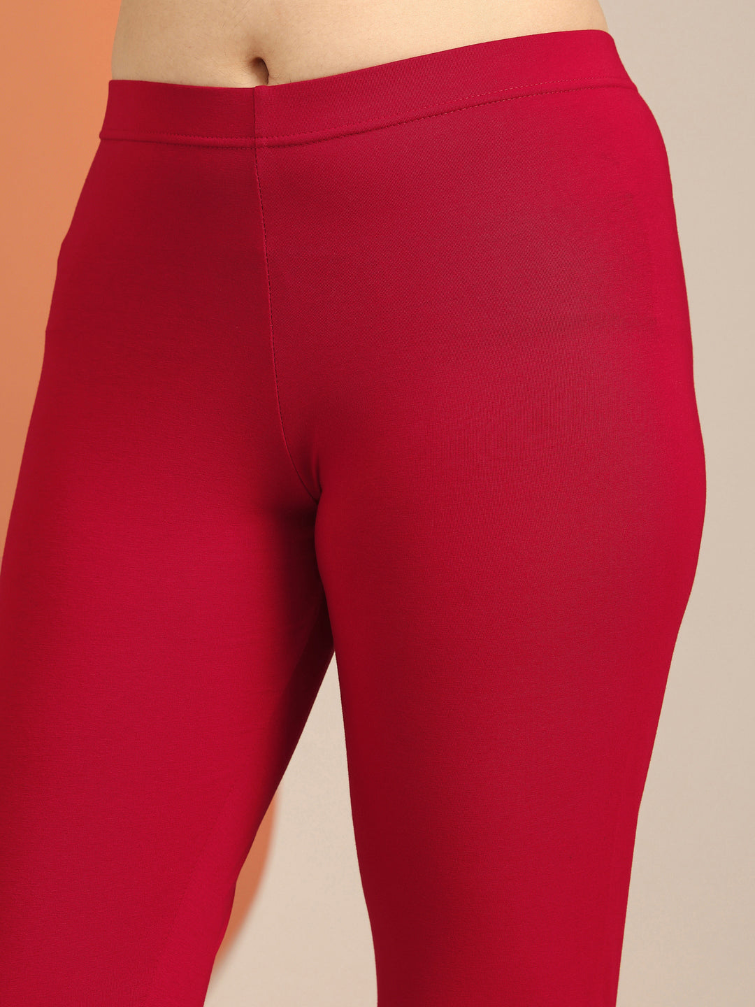  Red Solid Cotton Blend Legging 