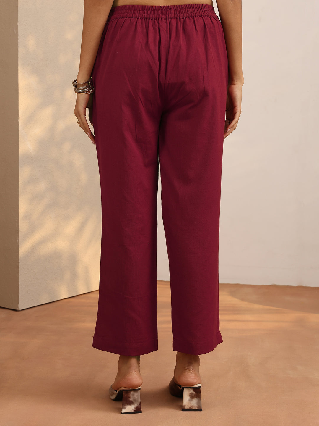 Maroon Solid Cotton Trouser