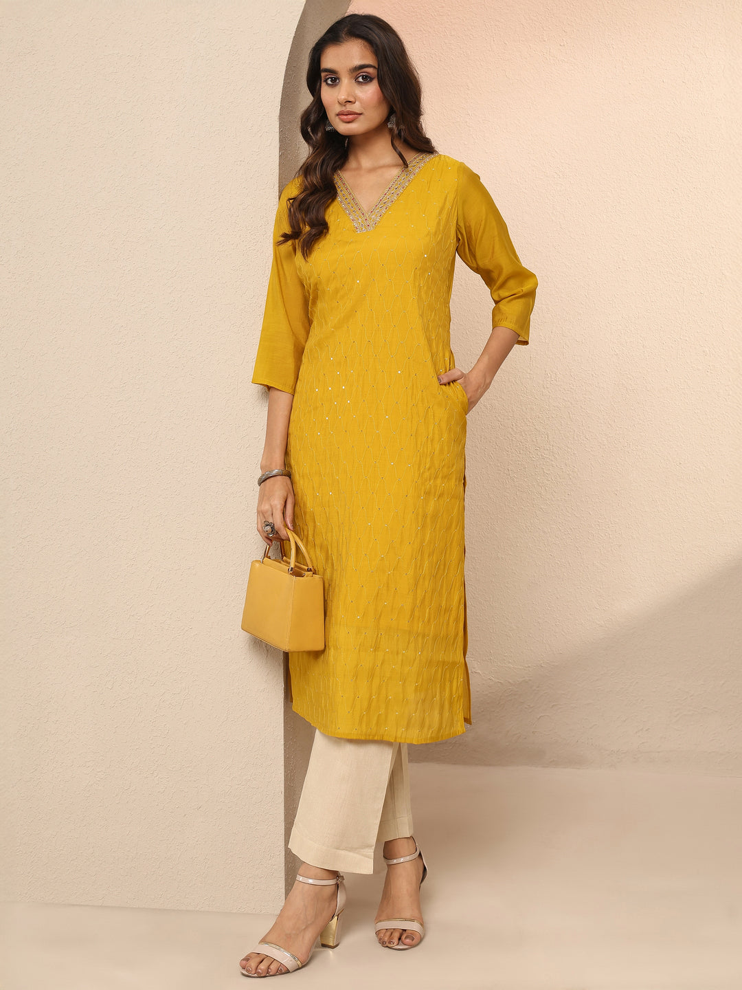  Beige Solid Cotton Trouser 