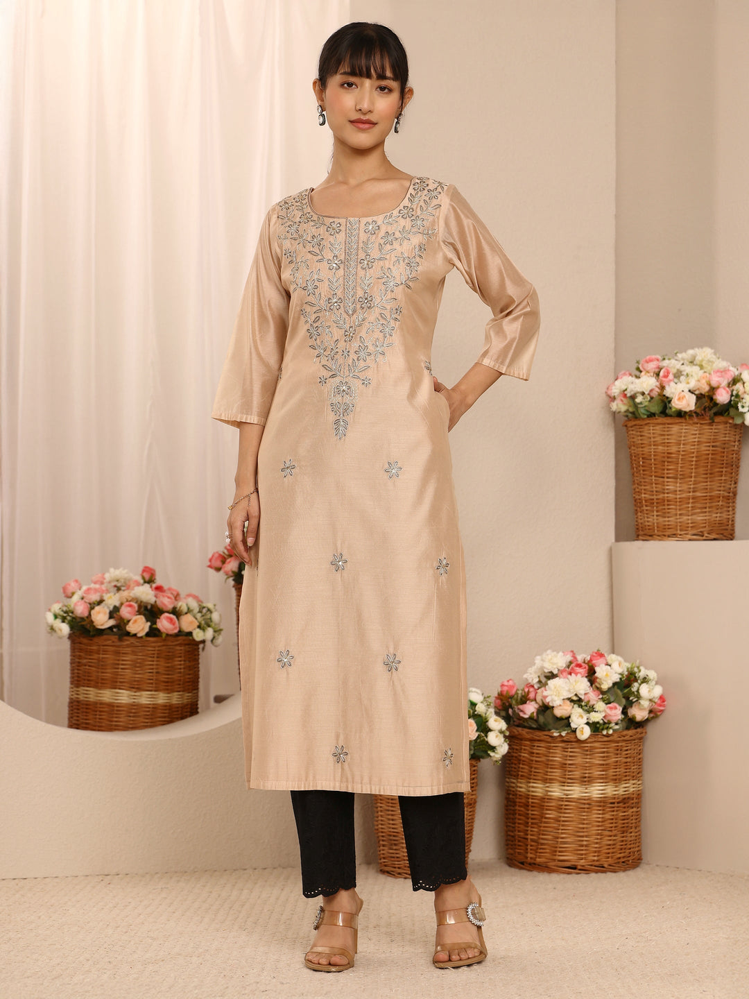  Black Embroidered Cotton Palazzos 