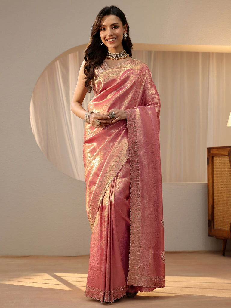 Libas Peach Ethnic Motif Silk Blend Saree