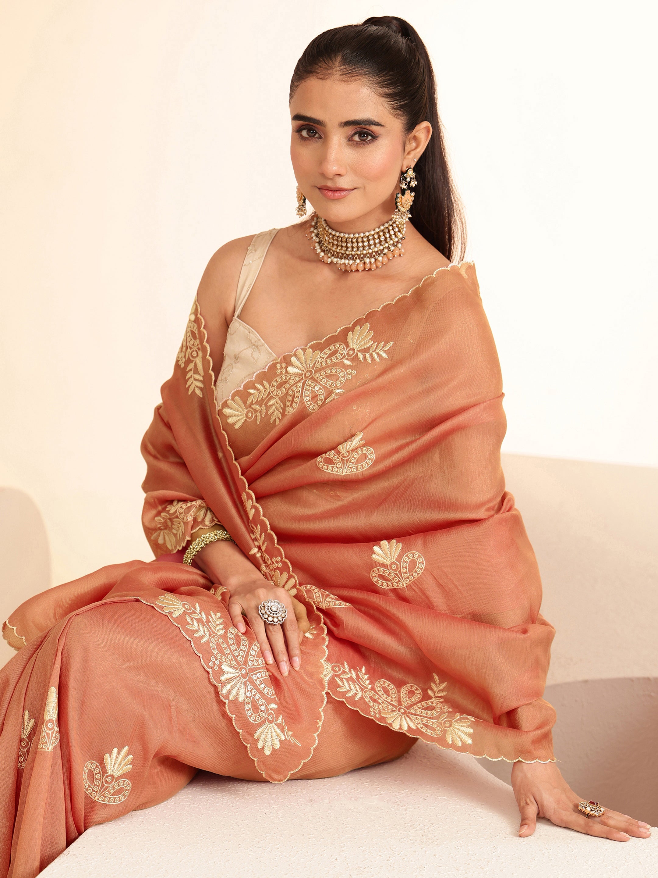 libas Peach Floral Embroidered Net Saree-picture-35