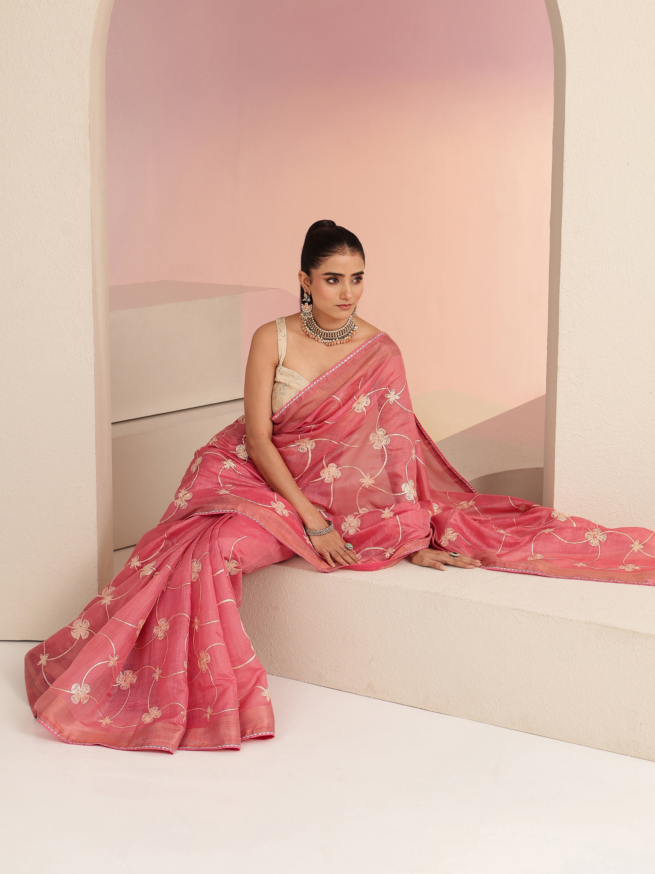 libas Peach Floral Embroidered Tissue Saree-picture-37