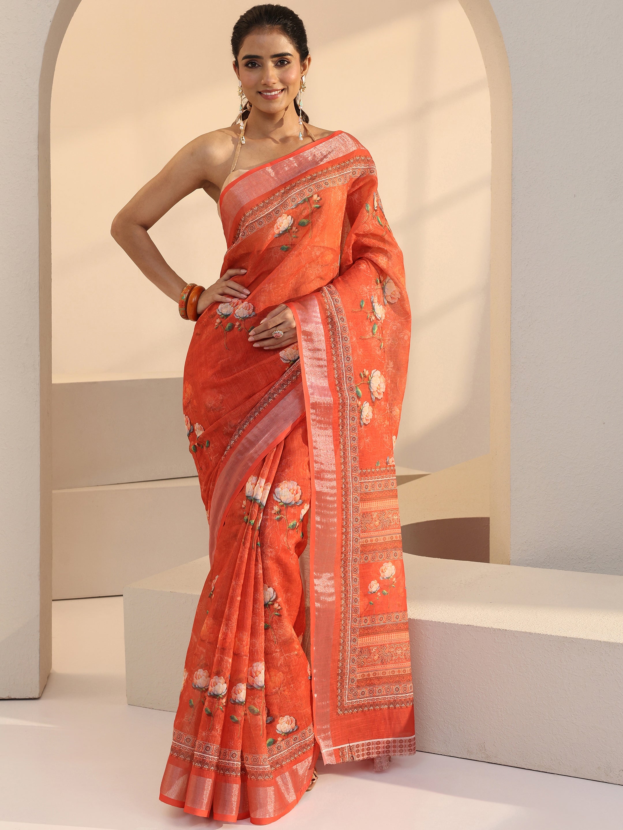 libas Peach Floral Printed cotton blend Saree-picture-67