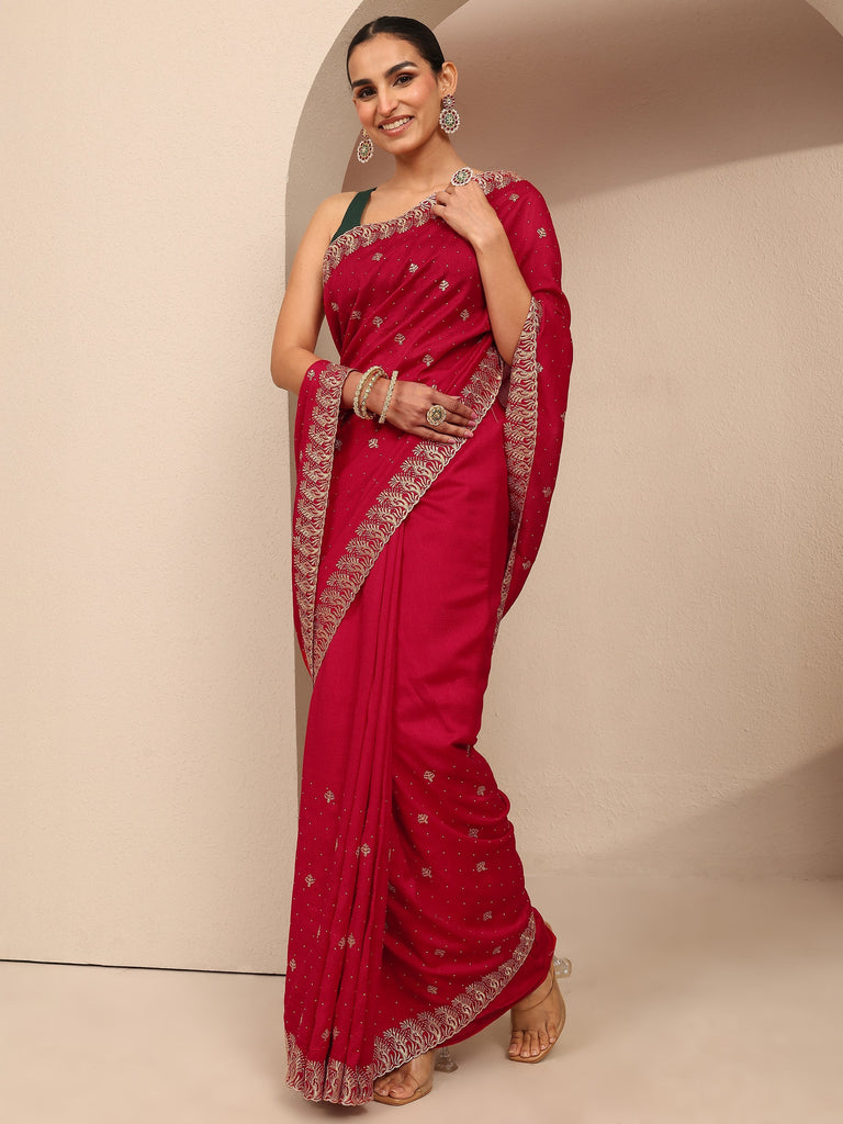 Libas Pink Embroidered Silk Blend Saree With Unstitched Blouse Piece