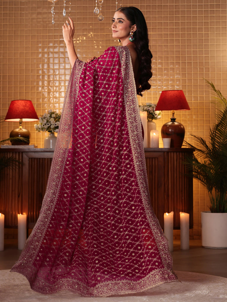 Libas Pink Floral Embroidered Georgette Saree