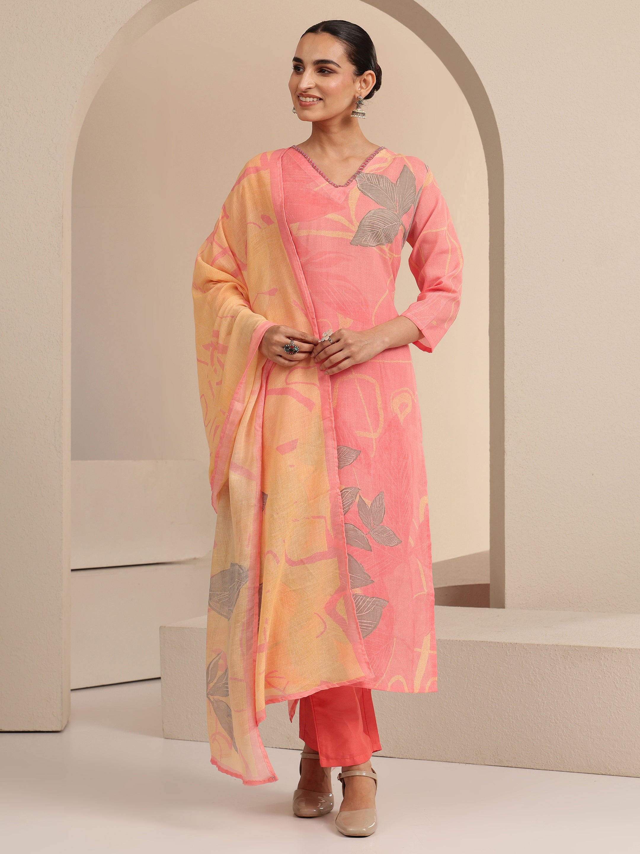Libas Pink Floral Printed Cotton Straight Suit Set-picture-68