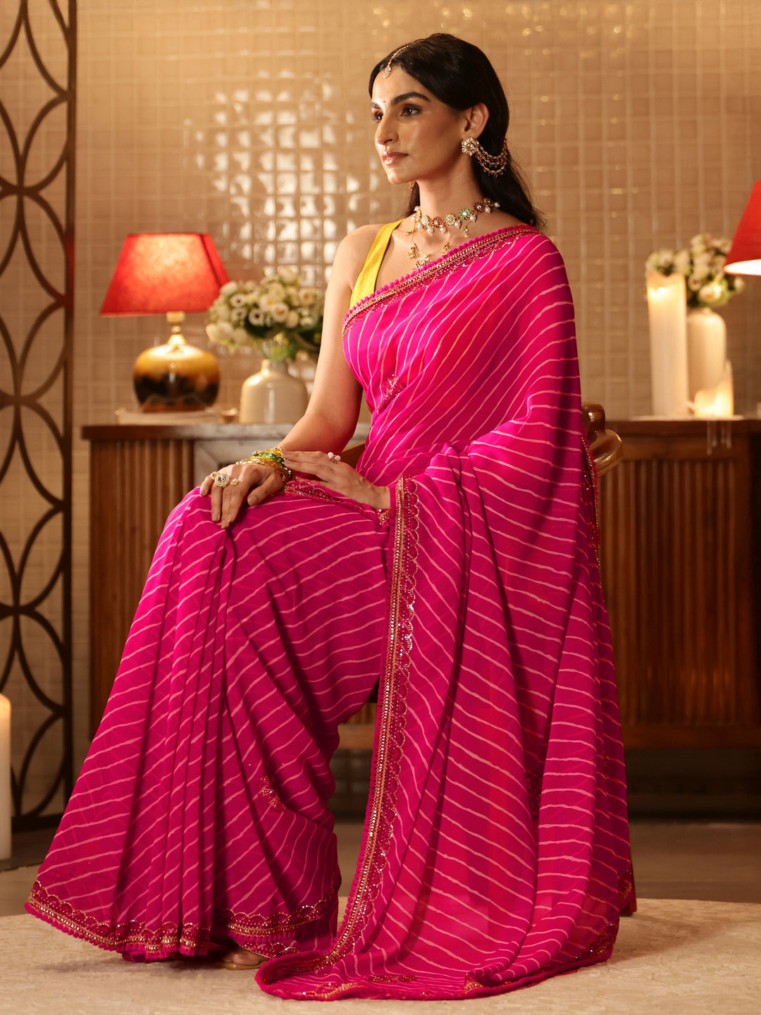  Pink Leheriya Printed Georgette Saree 