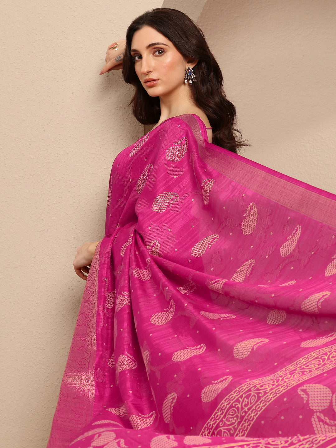 Pink Paisley Woven Design Silk Blend Saree With Unstitched Blouse Piece