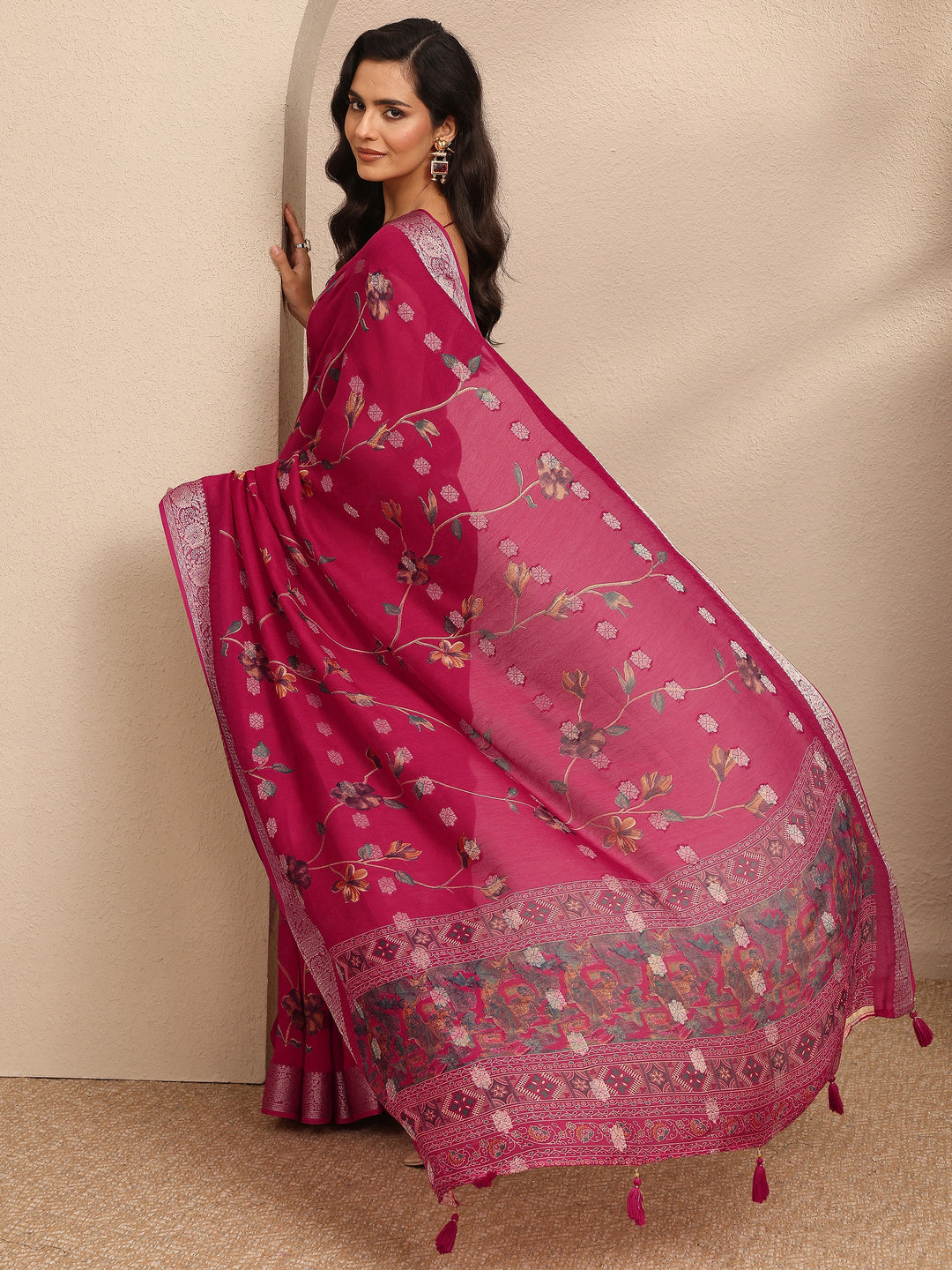  Pink Printed Georgette Saree With Unstitched Blouse Piece 