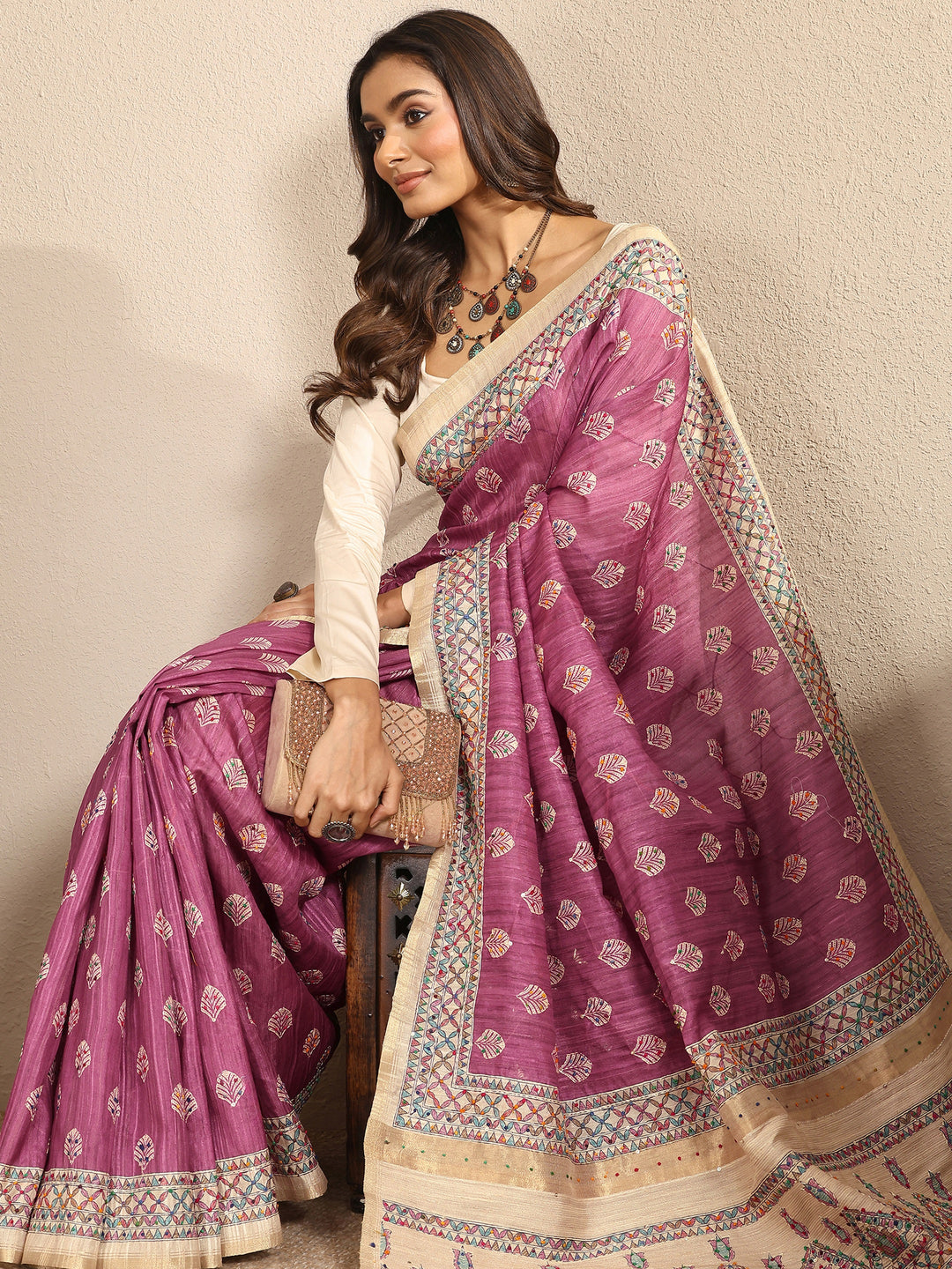  Pink Printed Silk Blend Saree With Unstitched Blouse Piece 