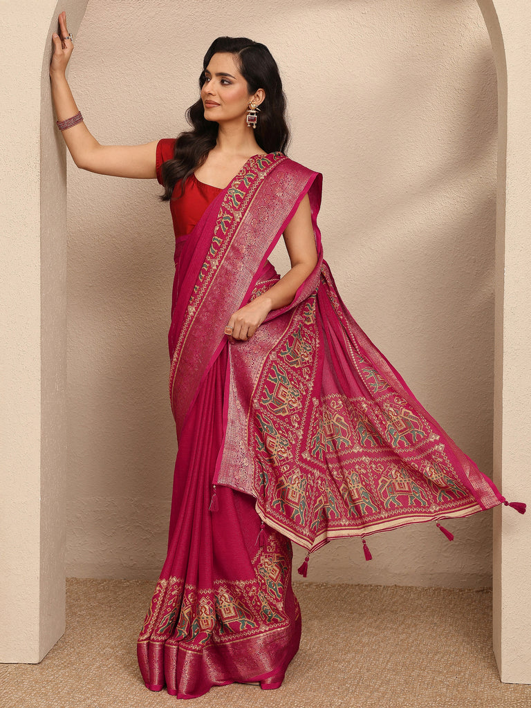 Libas Pink Solid Georgette Saree With Unstitched Blouse Piece