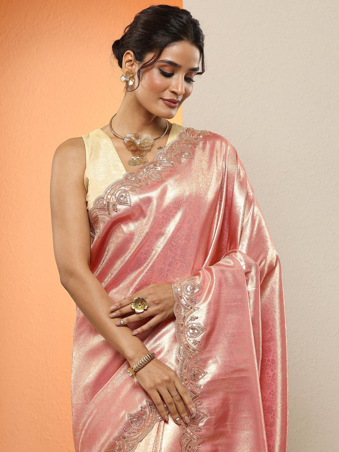 Pink Woven Design Silk Blend Sarees With Unstitched Blouse Piece
