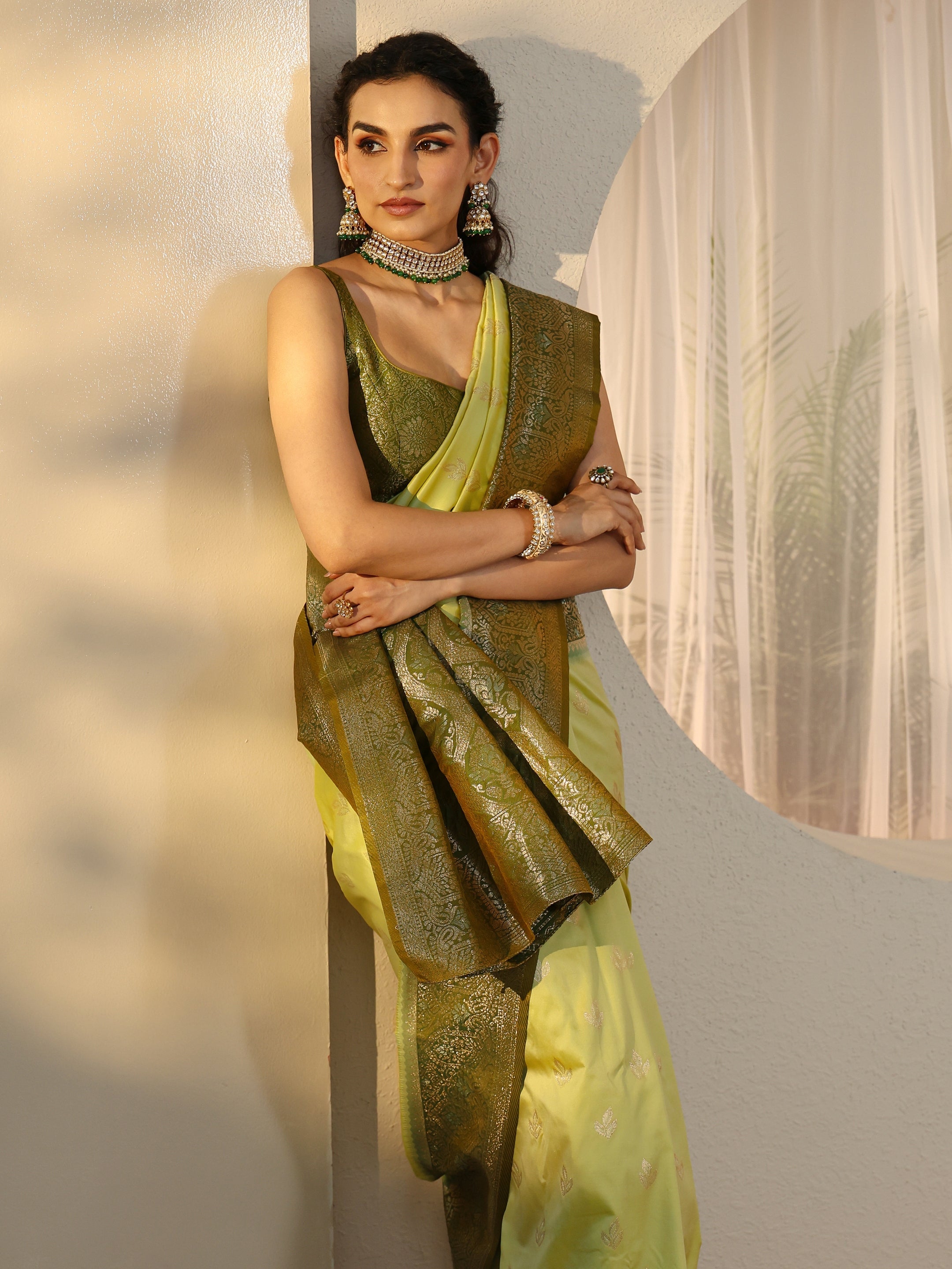 Libas Pista Green Banarasi Silk Blend Saree-picture-14