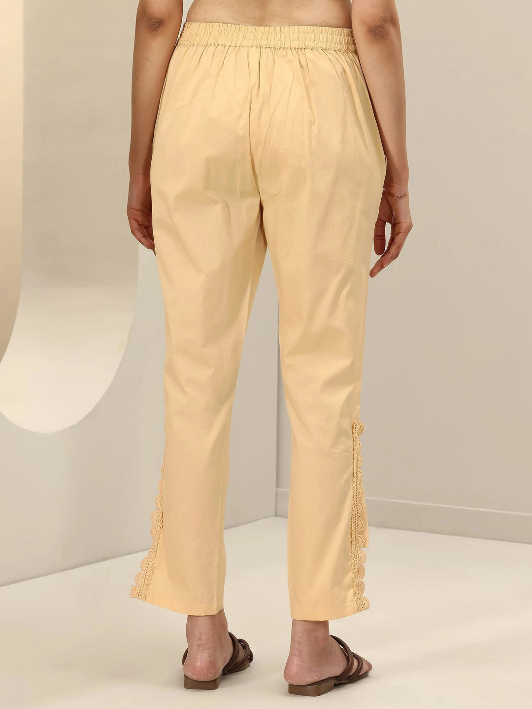  Beige Self Design Cotton Trousers 
