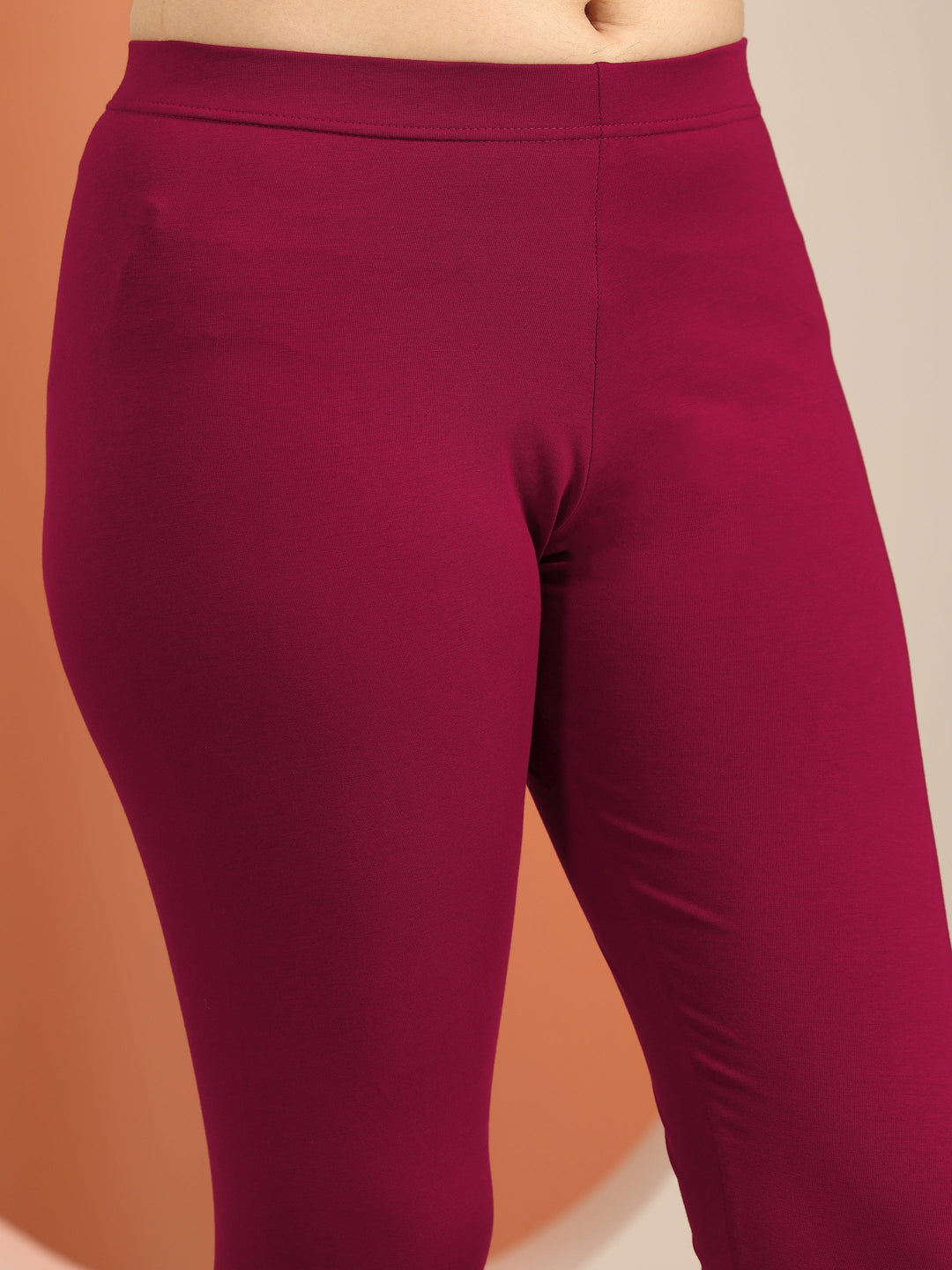  Maroon Solid Cotton Blend Leggings 