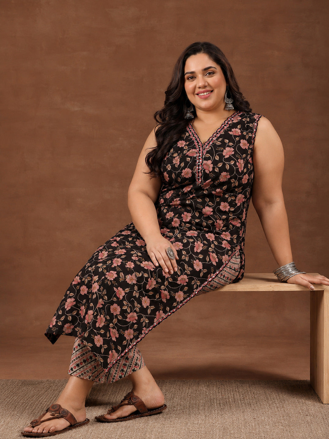 libas Plus Size Black Printed Cotton Straight Kurta Set-picture-40