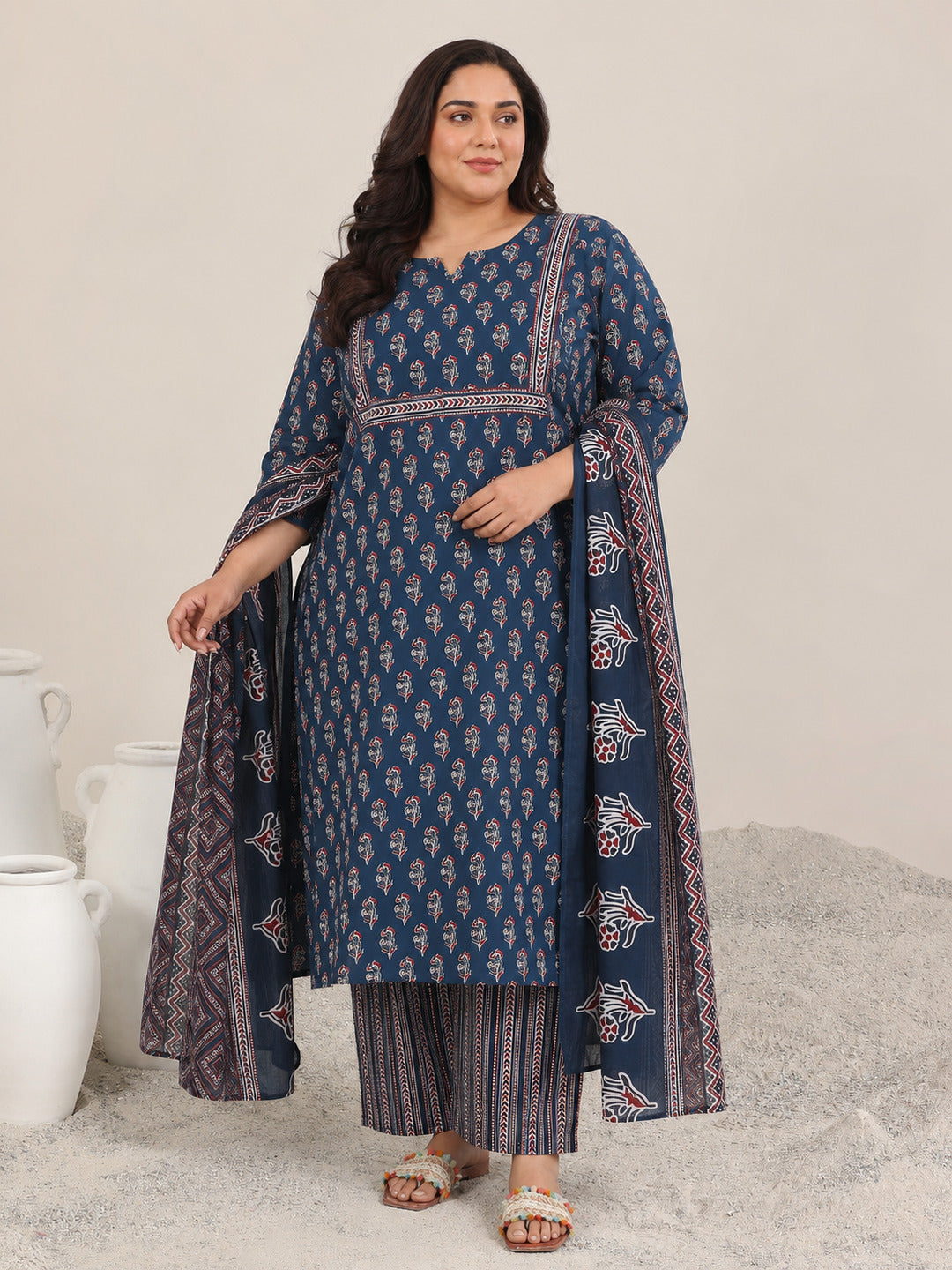 libas Plus Size Blue Printed Cotton Straight Suit With Dupatta-picture-32