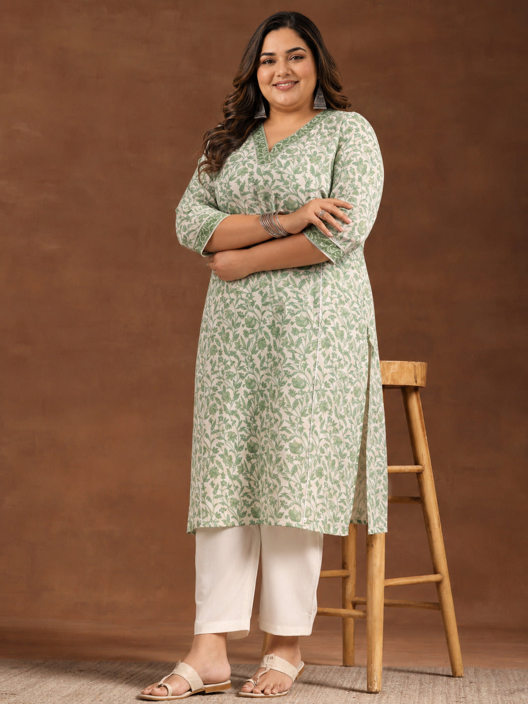 libas Plus Size Green Printed Cotton Straight Kurta-picture-27