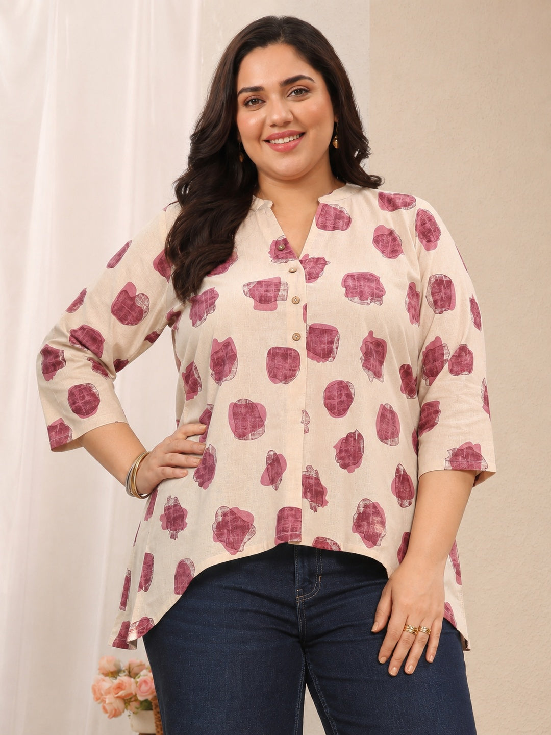 libas Plus Size Off White Abstract Printed Cotton Shirt-picture-29
