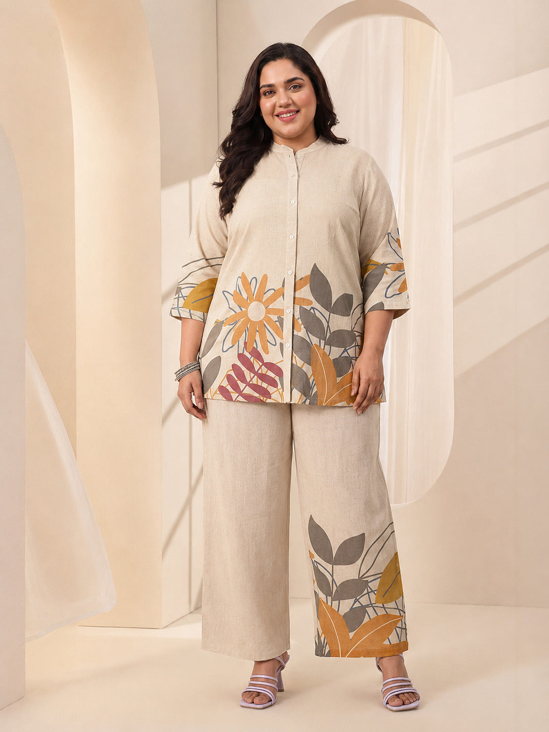 libas Plus Size Off White Printed Cotton Blend Co-Ord Sets-picture-20