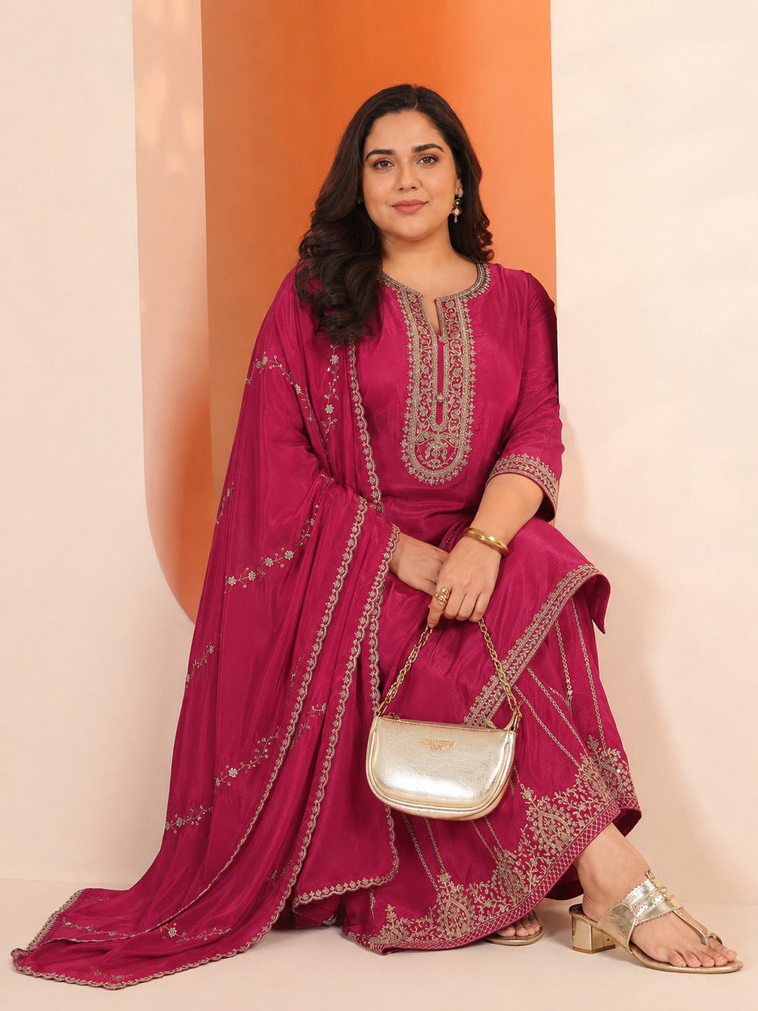 libas Plus Size Pink Embellished Chinon Straight Suit Set With Dupatta-picture-65