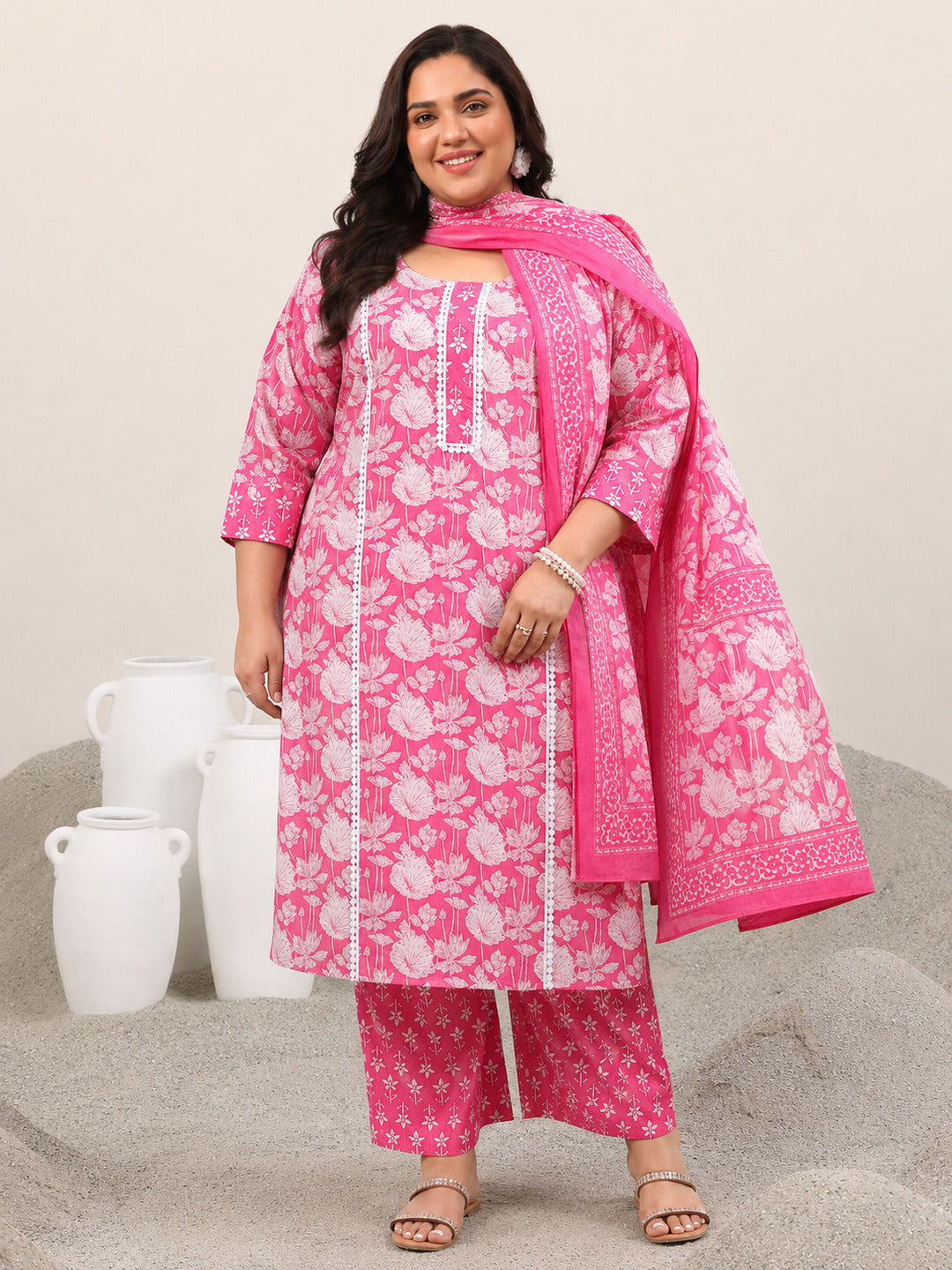 libas Plus Size Pink Printed Cotton Straight Suit With Dupatta-picture-64