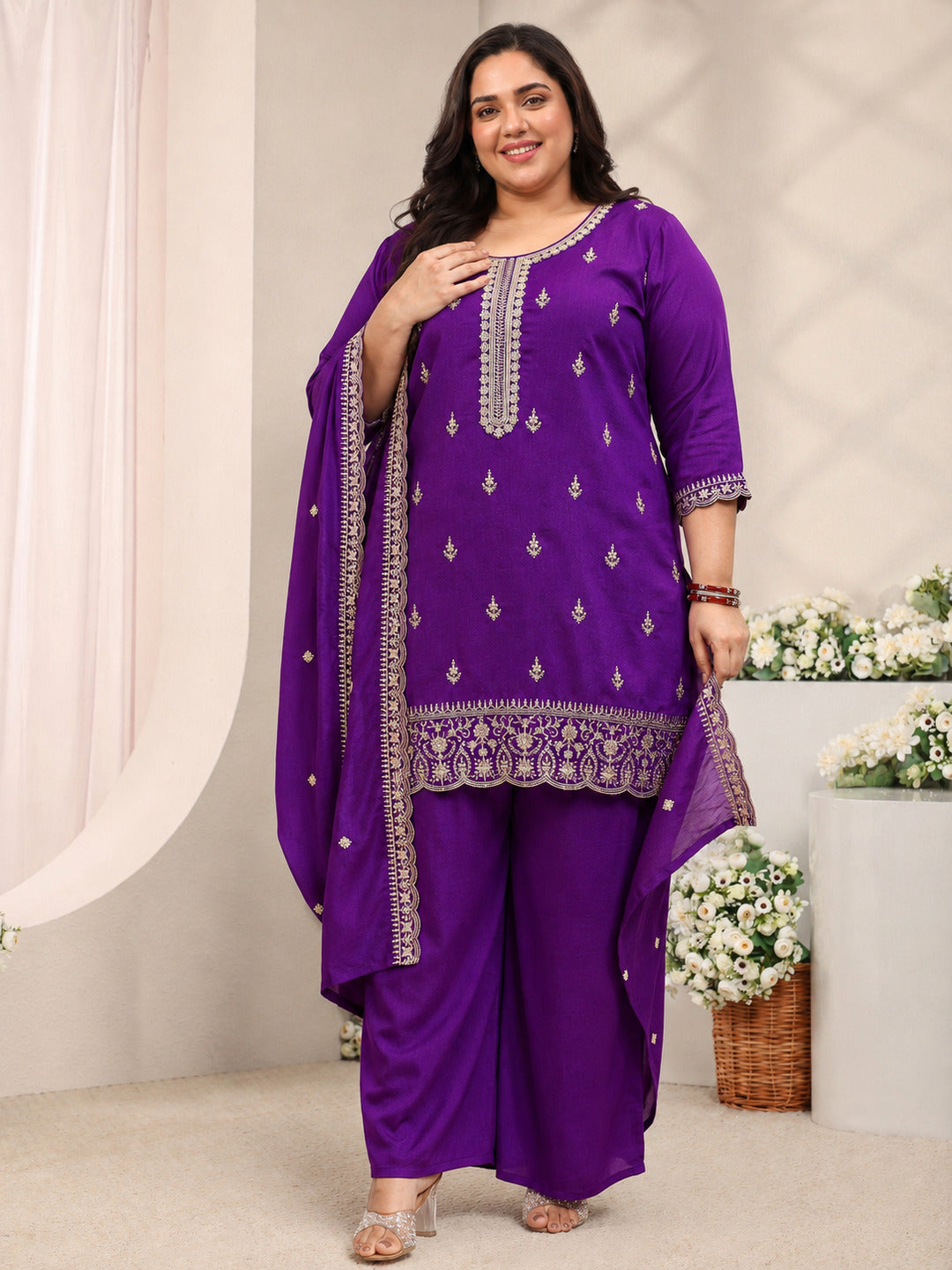 libas Plus Size Purple Embroidered Silk Blend Straight Suit Set With Dupatta-picture-45
