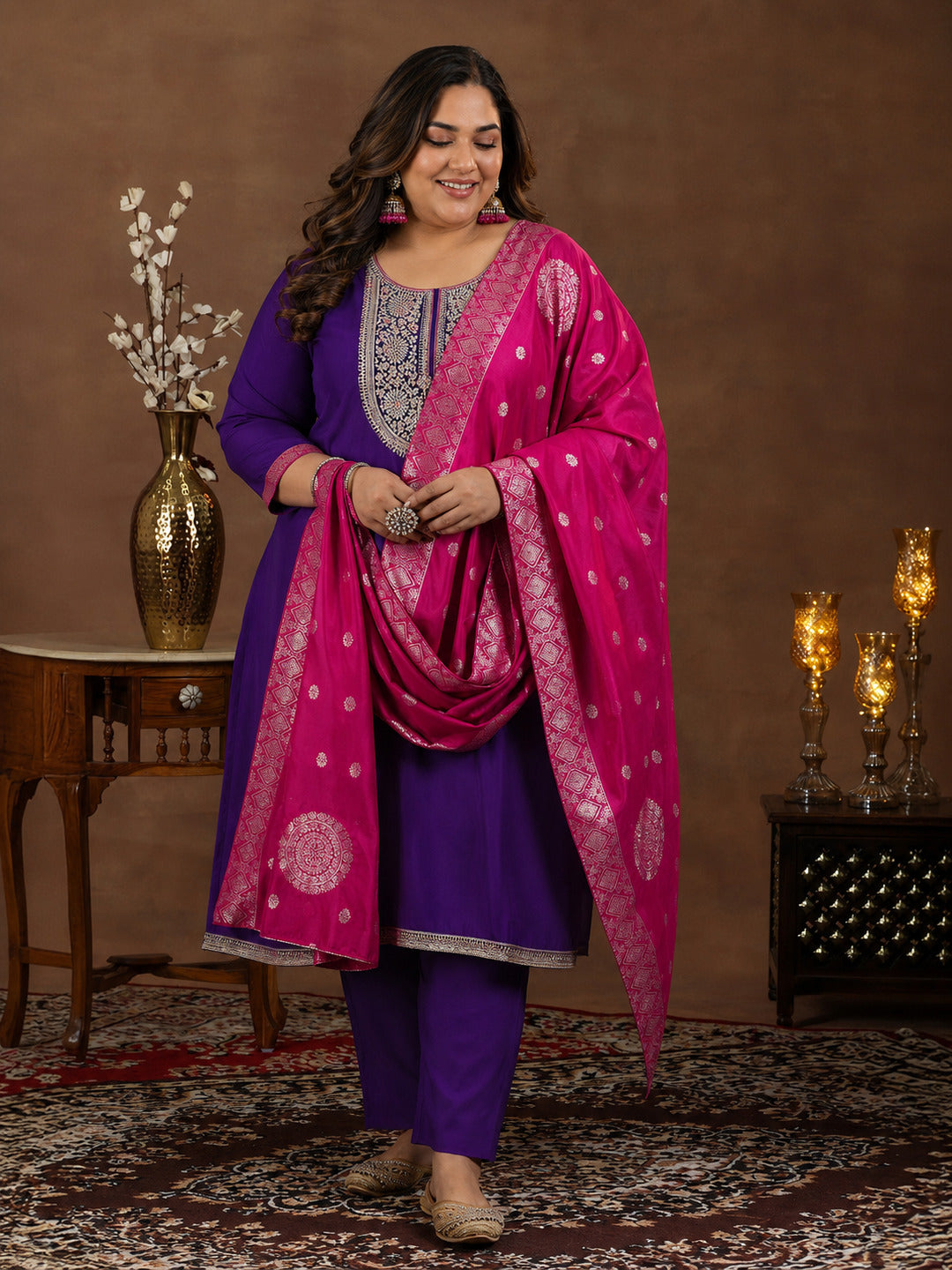 libas Plus Size Purple Yoke Design Silk Blend Straight Suit With Dupatta-picture-50