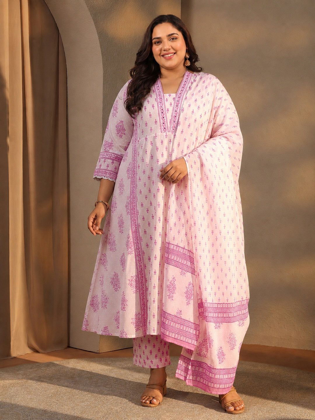 libas Plus Size White Floral Printed Cotton A-Line Suit Set With Dupatta-picture-24