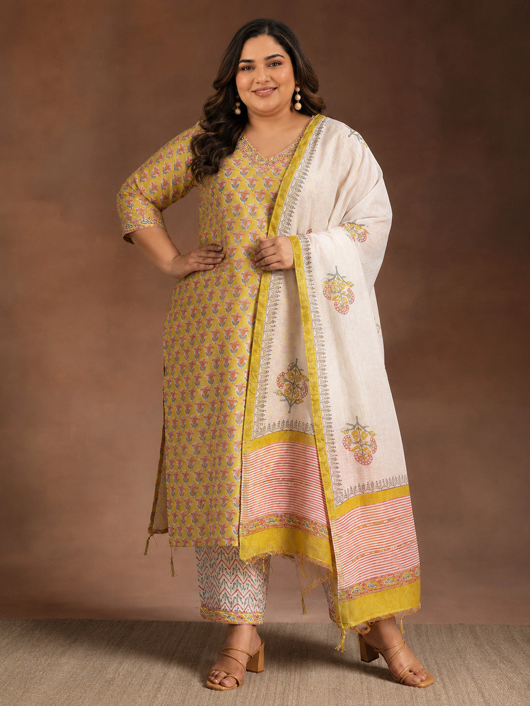 libas Plus Size Yellow Printed Cotton Straight Suit With Dupatta-picture-18