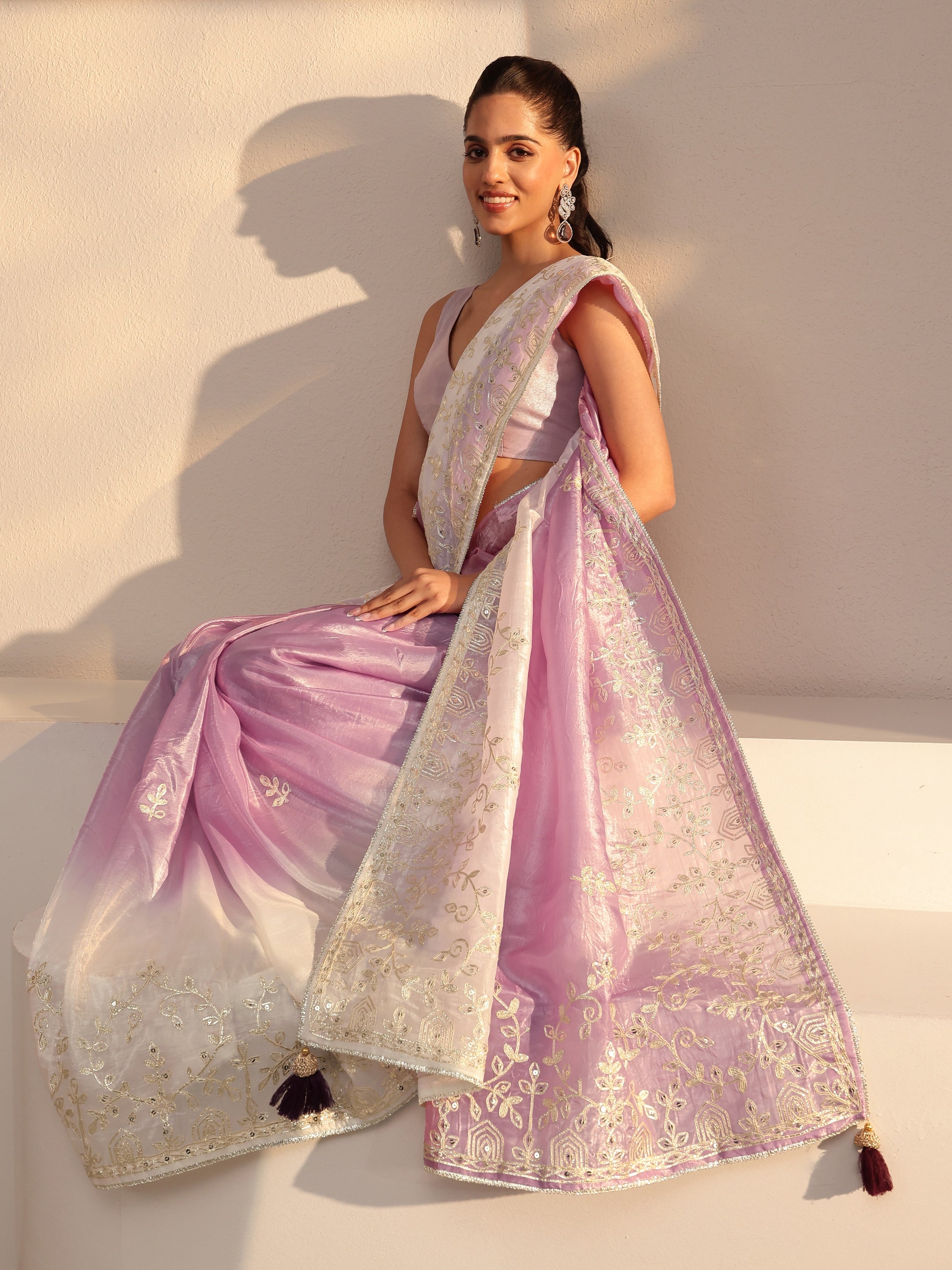 libas Purple Floral Embellished Ombre Satin Saree-picture-54