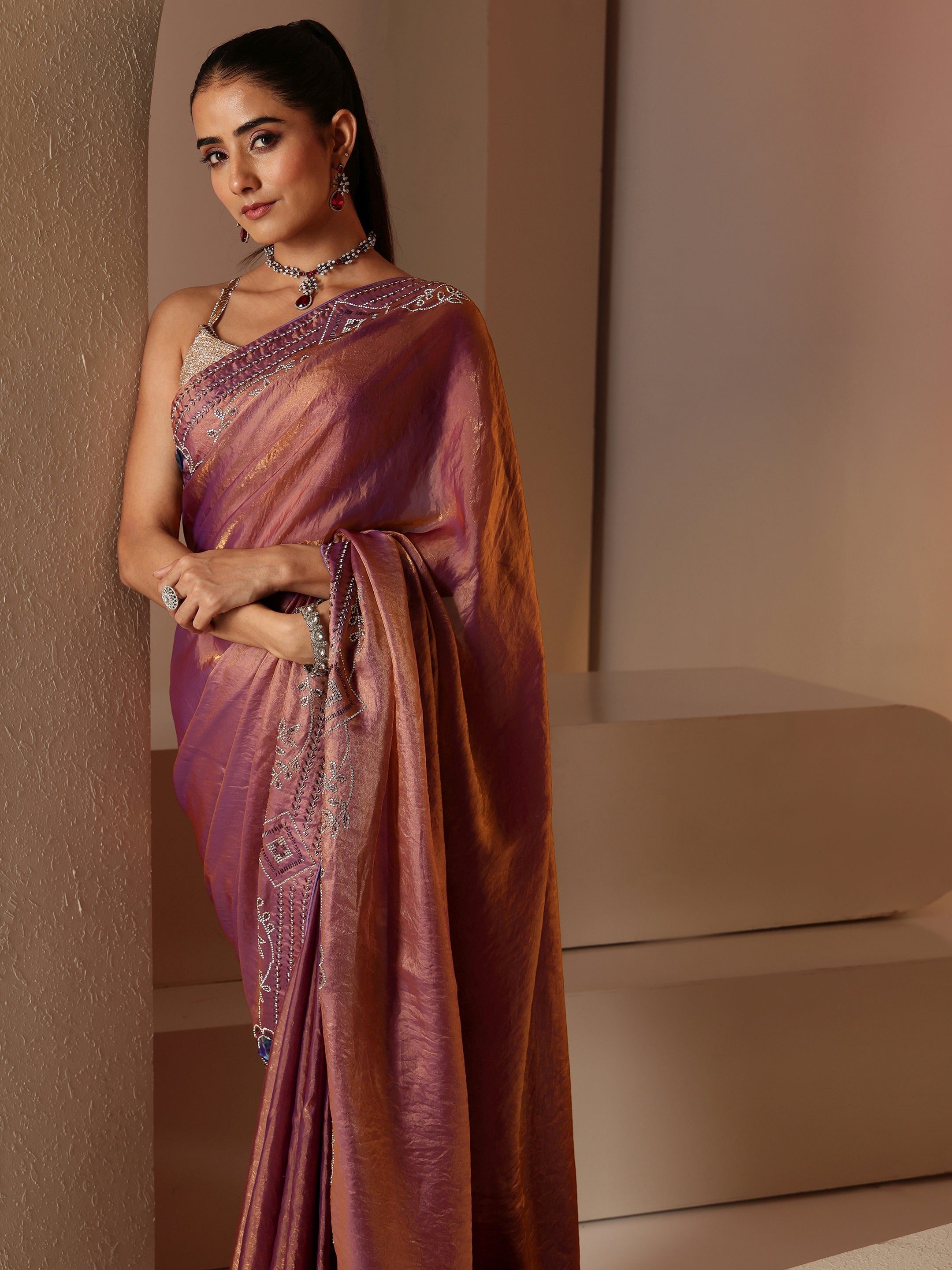 libas Purple Floral Embellished Silk Blend Saree-picture-58