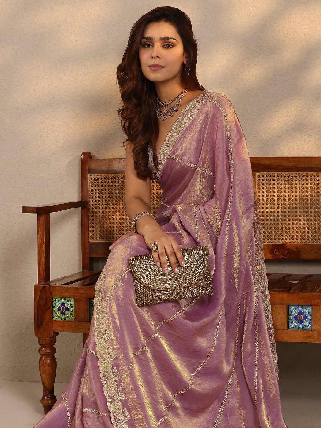 Purple Leheriya Embellished Silk Blend Saree With Unstitched Blouse Piece
