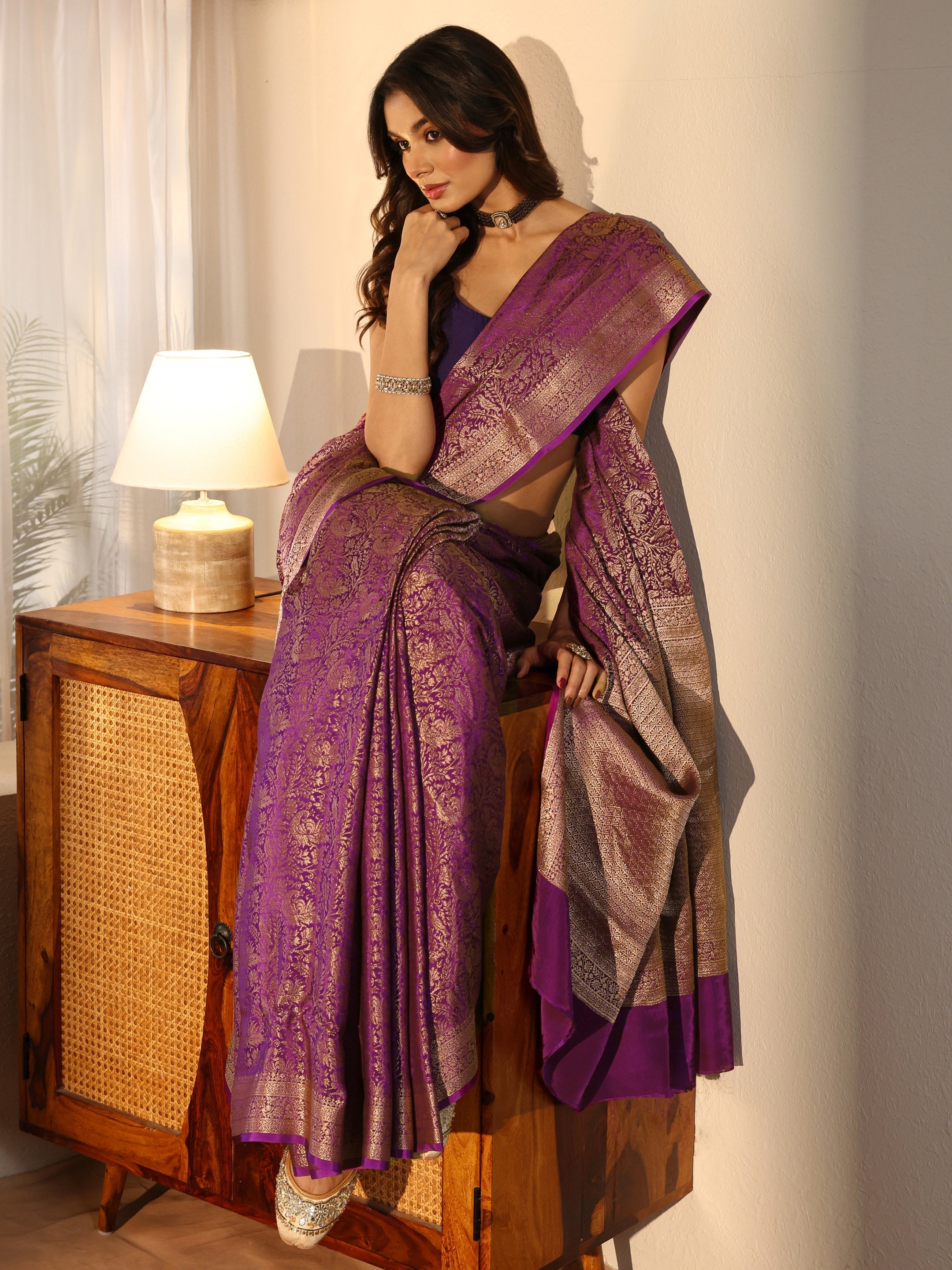 Libas Purple Banarasi Silk Blend Saree-picture-30