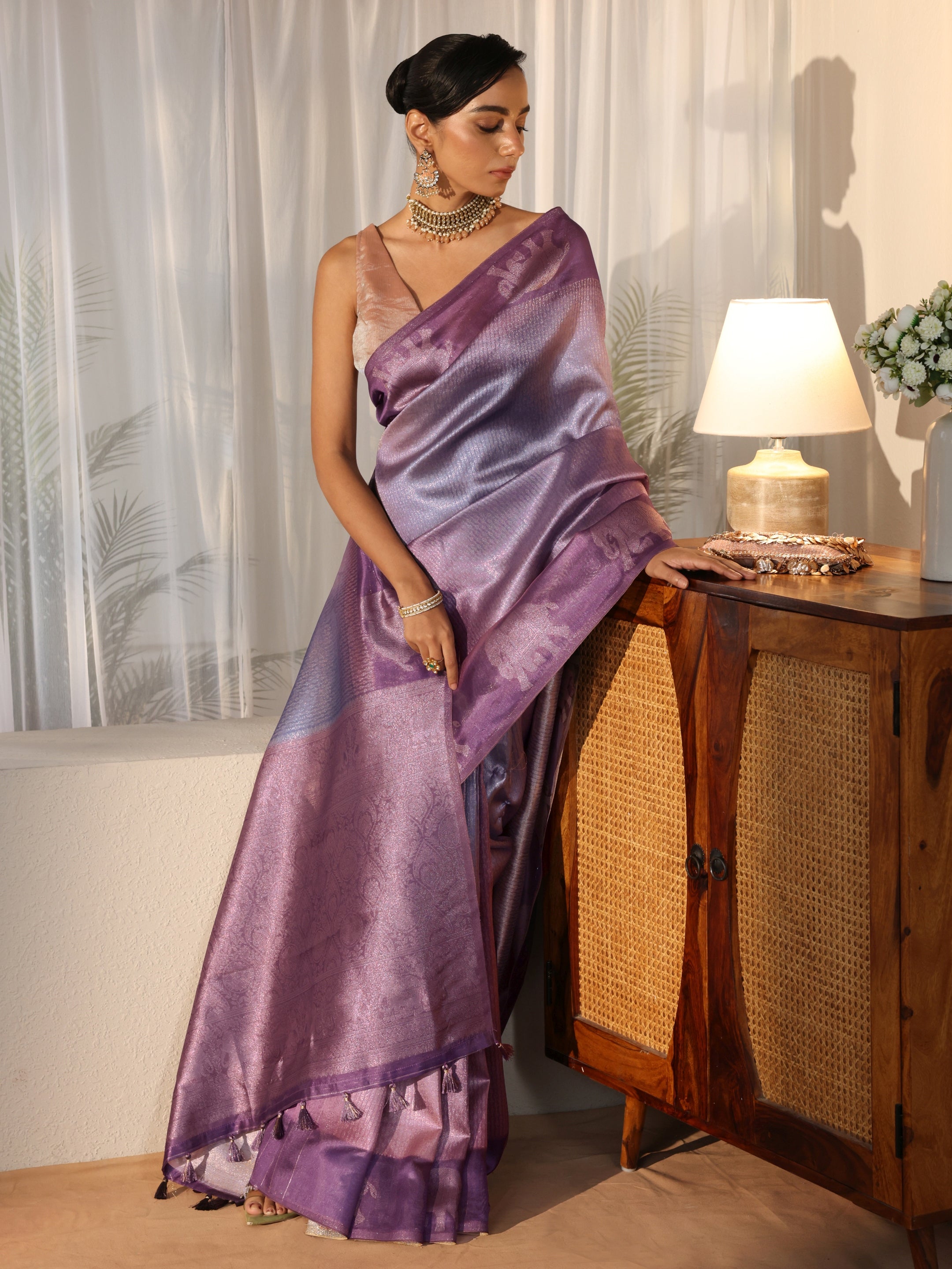 libas Purple Woven Design Cotton Blend Saree-picture-11