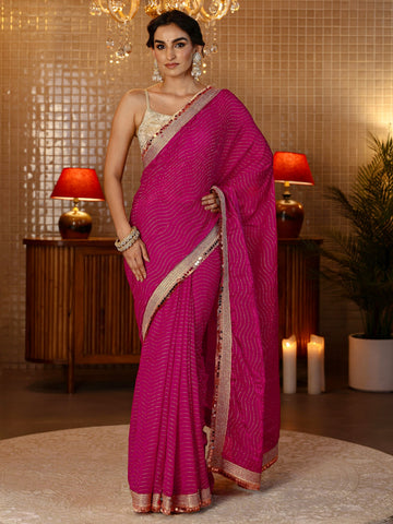 Libas Rani Pink Leheriya Embellished Tissue Saree