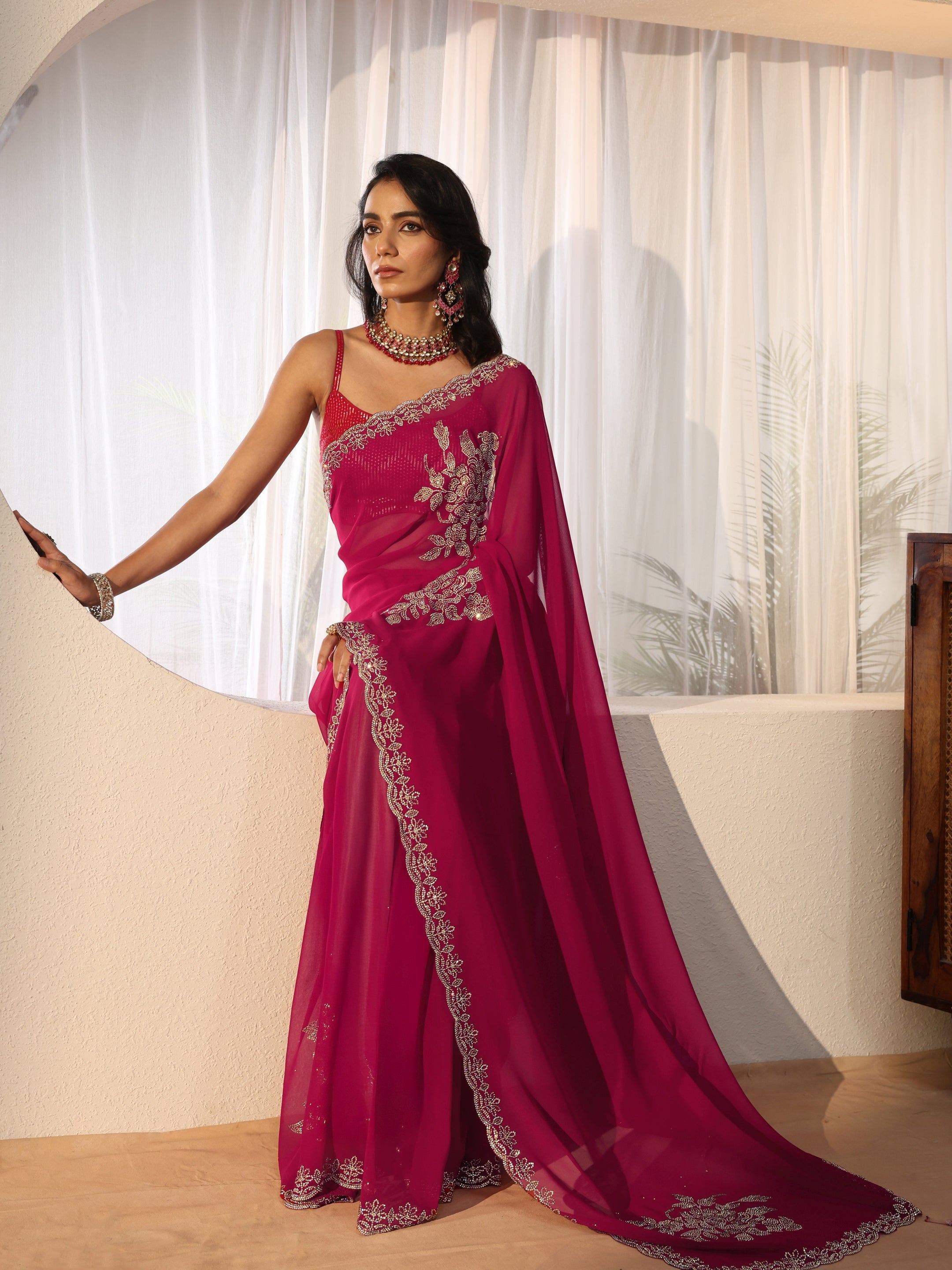 libas Rani Pink Floral Embellished Georgette Saree-picture-13