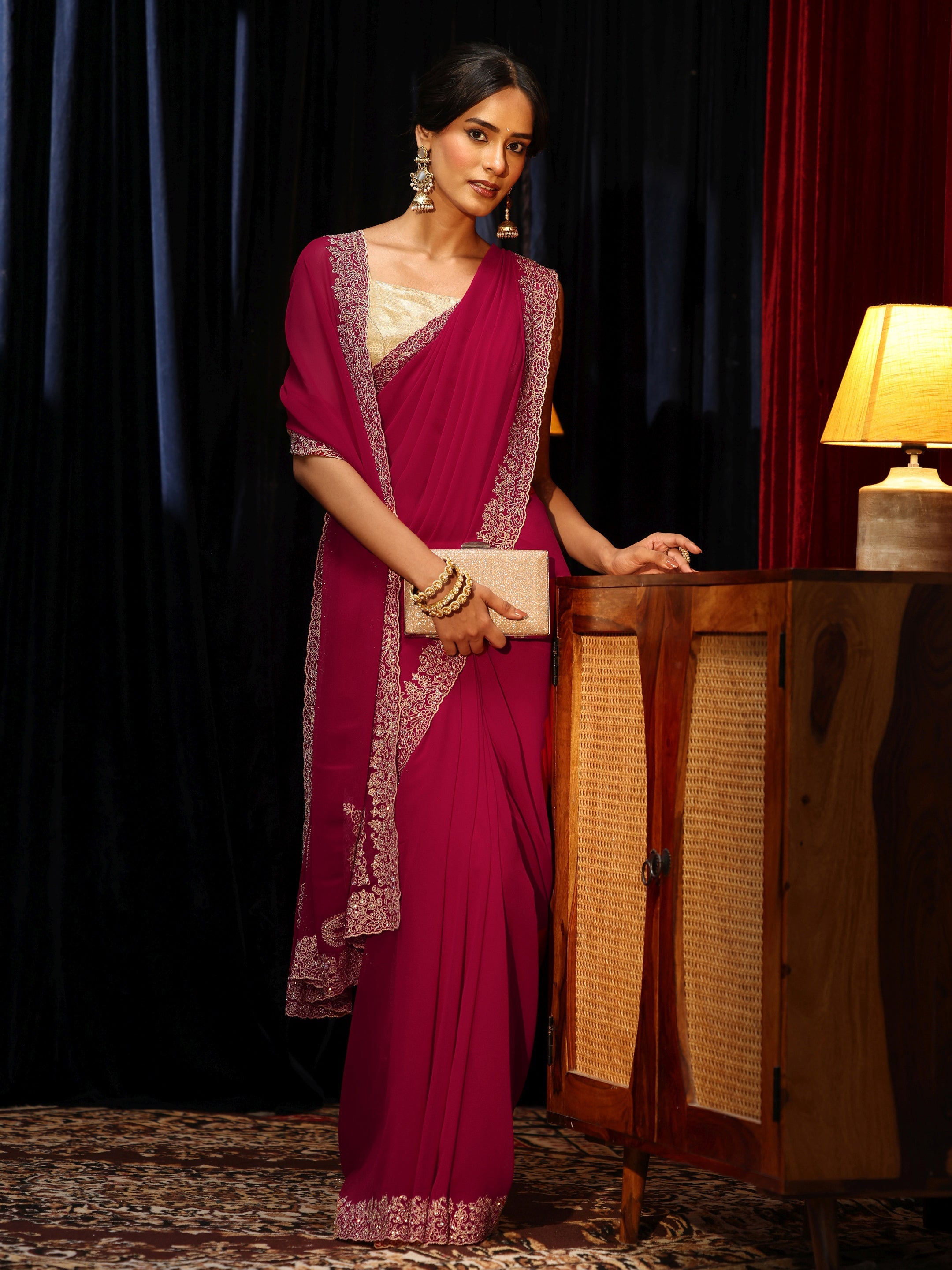 Libas Rose Red Georgette Saree-picture-22
