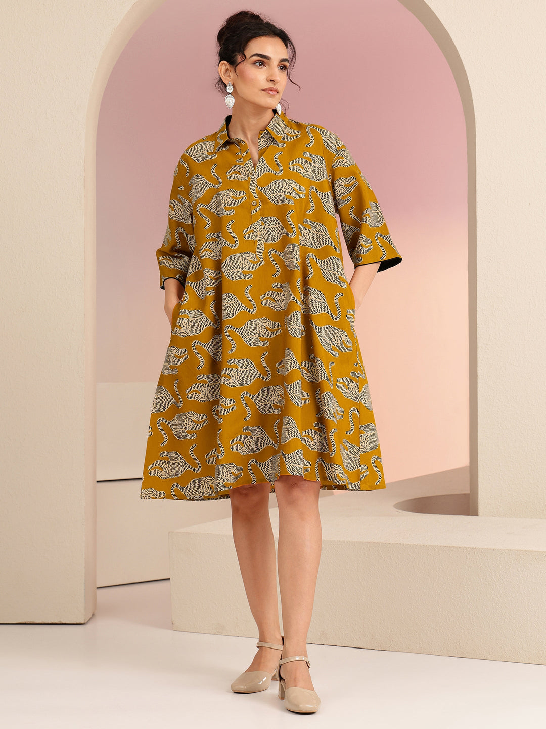  Royal Blue Animal Printed Cotton Blend Oversized Dress 