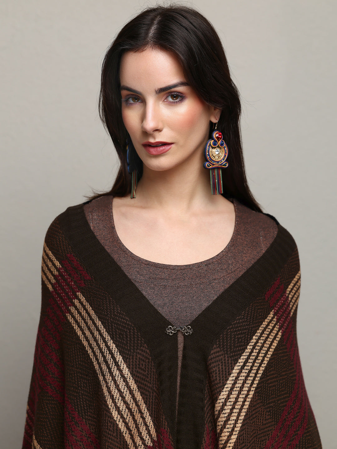  Black Woven Design Wool Wrap Shawl  